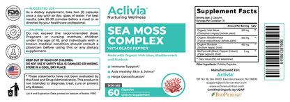 Aclivia - Organic Irish Sea Moss Capsules with Bladderwrack & Burdock Root - 102 Minerals Sea Moss Supplement - Thyroid Support, Immune Boost - Non-GMO (60 Count) AcliviaBuy Supplements Australia