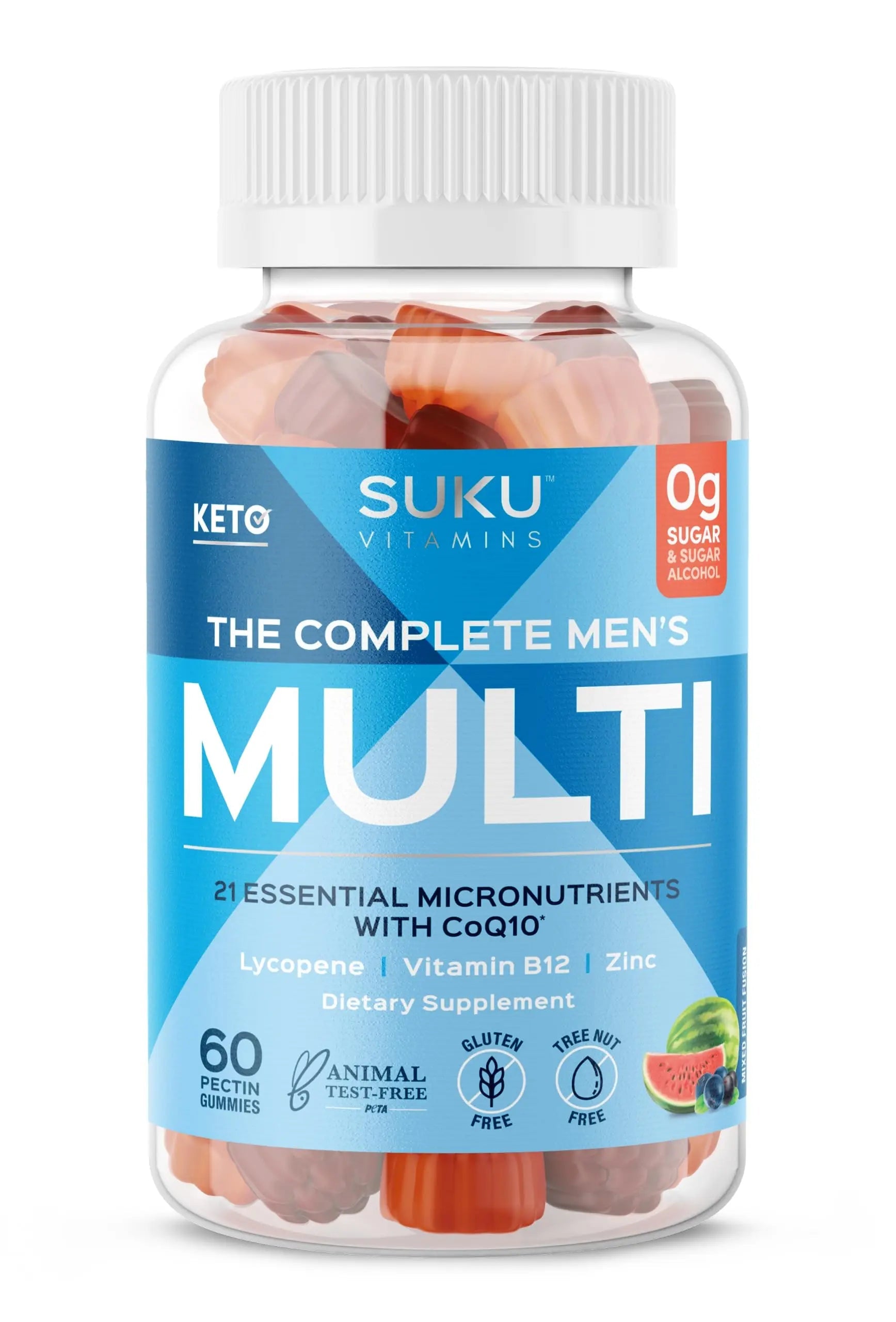 SUKU Men's Daily Multivitamin Gummies – Vitamins A, B12, C, D3, E, Zinc, CoQ10 & Lycopene – Prostate, Heart & Immune Support SUKUBuy Supplements Australia