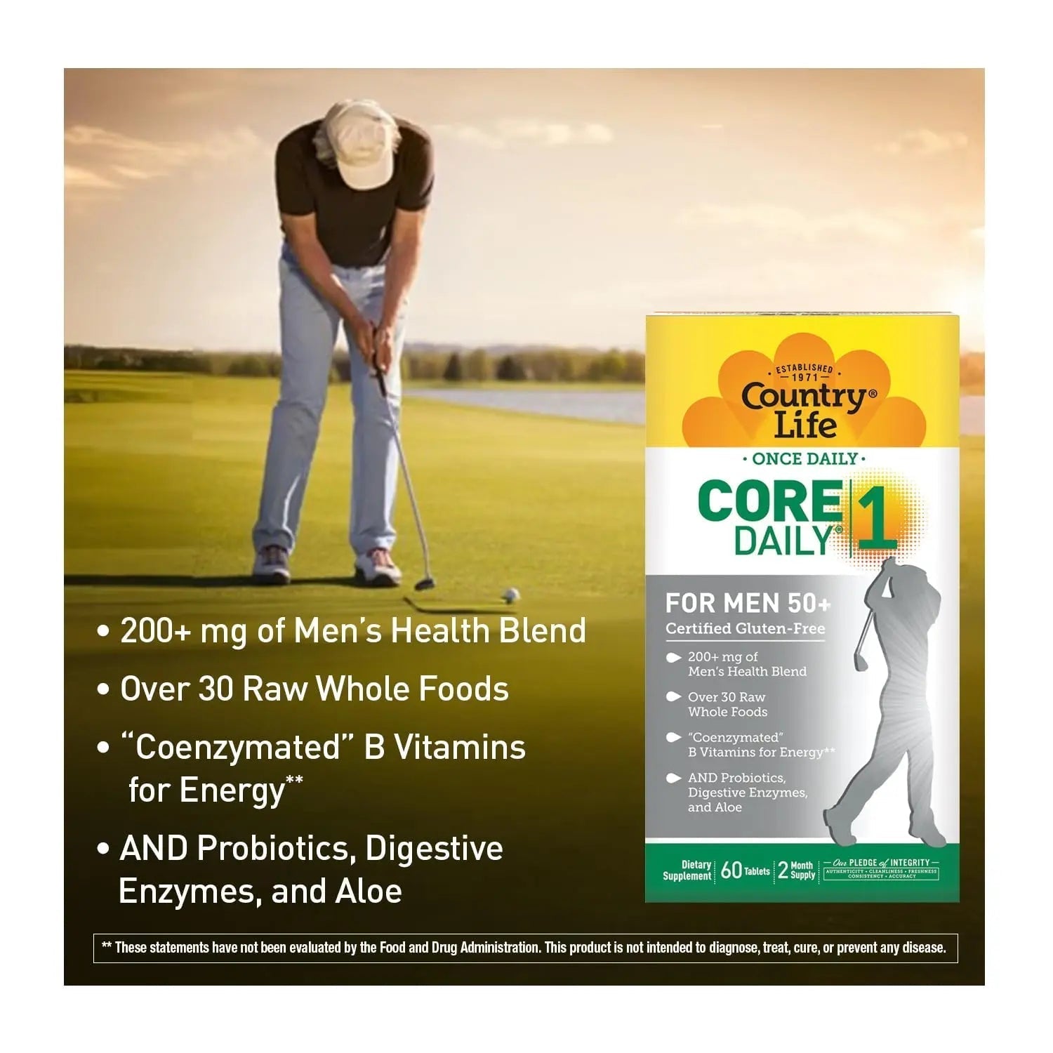 Country Life CORE Daily-1 Multivitamin for Men 50+ - Gluten-Free, Energy Support with Coenzymated B Vitamins Country LifeBuy Supplements Australia