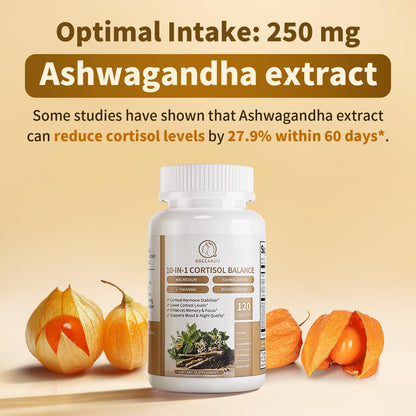 2 Pack Cortisol Supplements for Women & Men - 10-in-1 Cortisol Reducer Manager Detox with Ashwagandha, Magnesium - Lower High Cortisol Levels, Relaxation & Night Support, Non-GMO, 120 Capsules BBEEAAUUBuy Supplements Australia
