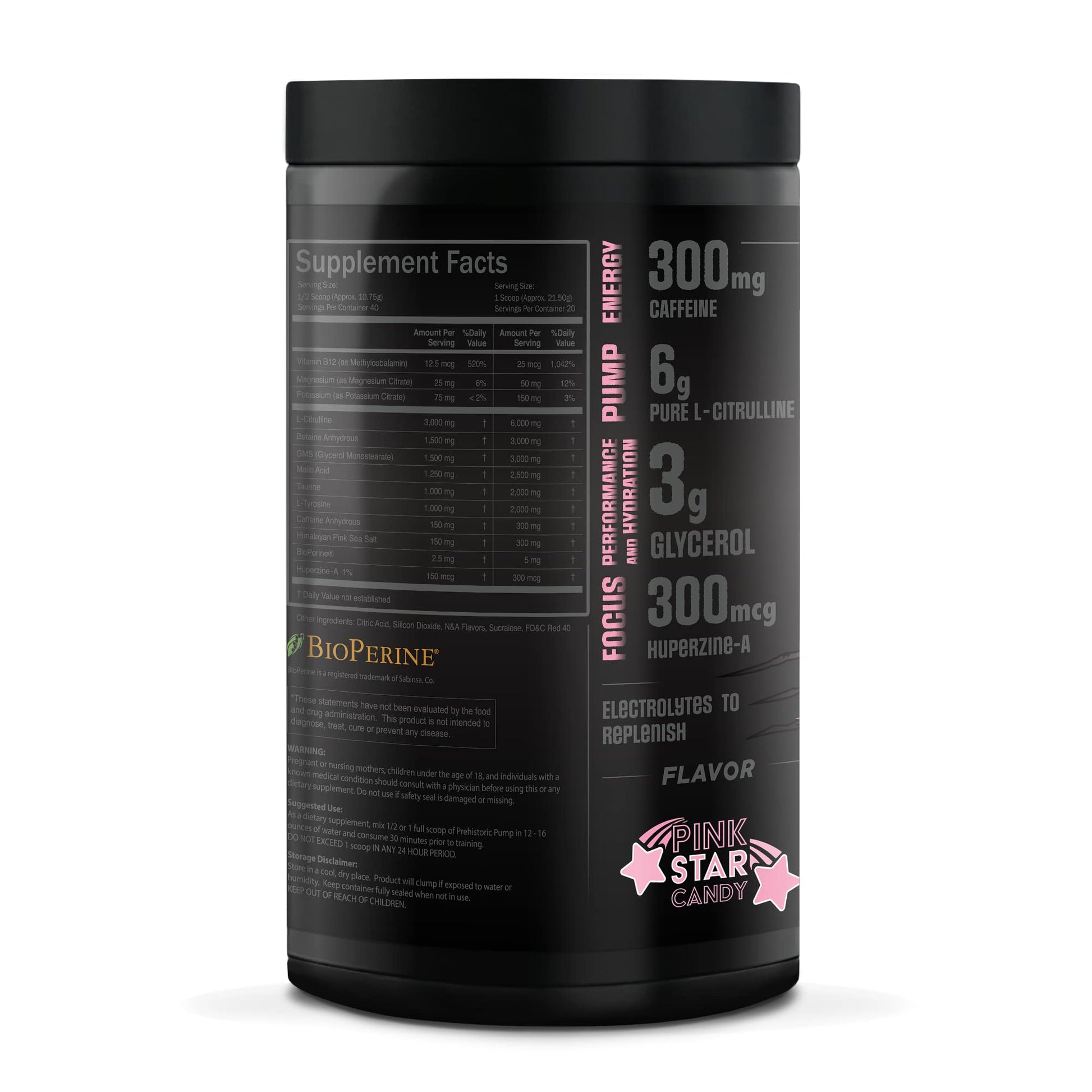 Natty Labs Prehistoric Pump Pre Workout - Preworkout Energy Supplement · 300mg Caffeine · Energy · Focus · Pump · Electrolytes · Hydration · Vitamins - 40 Servings (Pink Star Candy)
