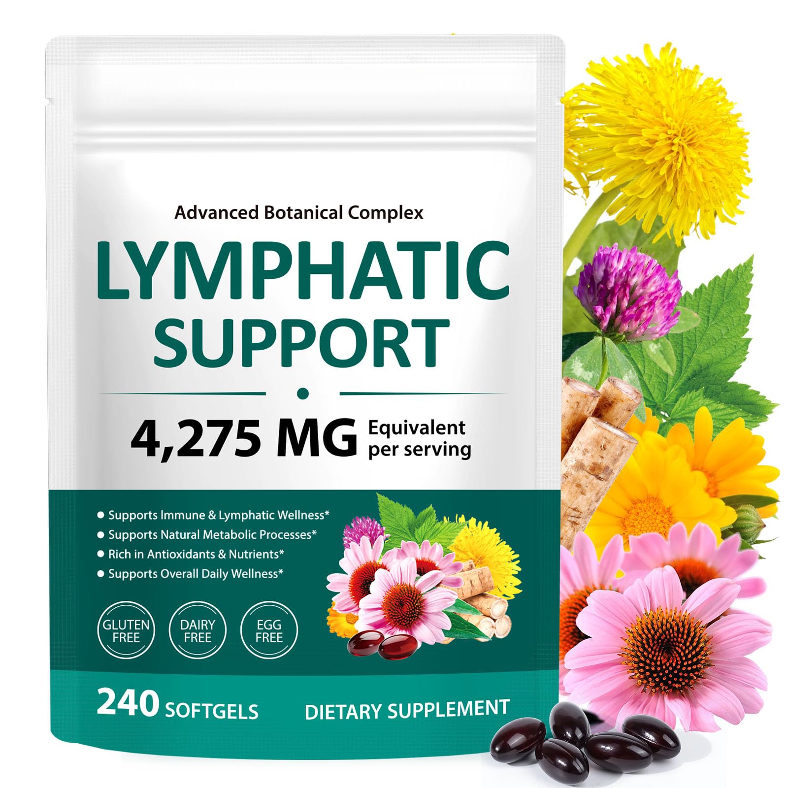 chenyayun Lymphatic Drainage Supplements, 240 Softfels, 21-in-1 Natural Herbal Blends with Echinacea, Dandelion, Burdock Root for Lymph System, Immune Support, Cleanse, Less Swelling/Bloating chenyayunBuy Supplements Australia