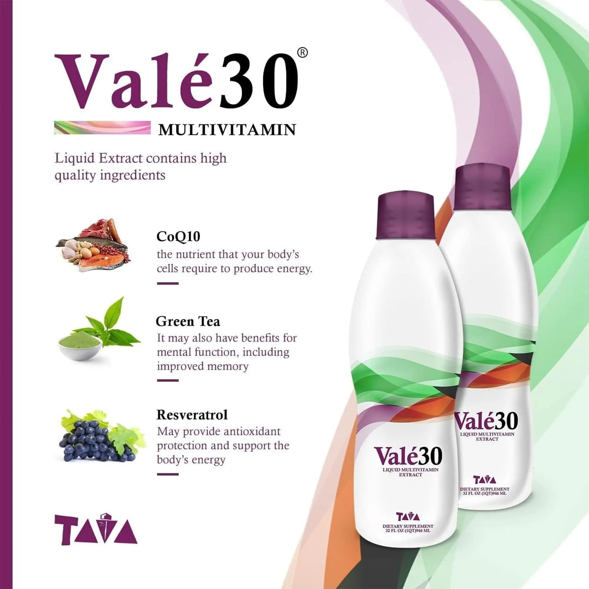 TAVA Valé30 - Liquid Multivitamin - 30-Day Supplement with Vitamin A and B Complex for Men, Women, and Family, Daily Boost Drink - 2 Bottles TAVABuy Supplements Australia