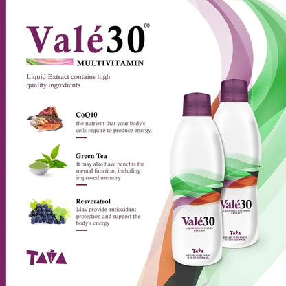 TAVA Valé30 - Liquid Multivitamin - 30-Day Supplement with Vitamin A and B Complex for Men, Women, and Family, Daily Boost Drink - 2 Bottles TAVABuy Supplements Australia