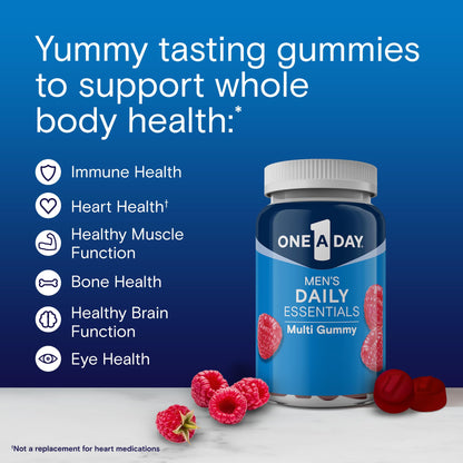 One A Day Men’s Daily Essentials Multivitamin Gummies, Multivitamin for Men, Bone Health, Zinc, Raspberry Natural Flavor, 120 Gummies