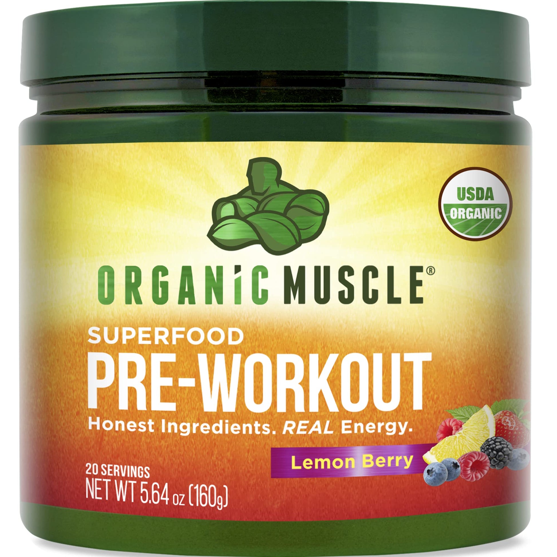 Organic Muscle Superfood Pre Workout Powder for Men & Women, Lemon Berry 