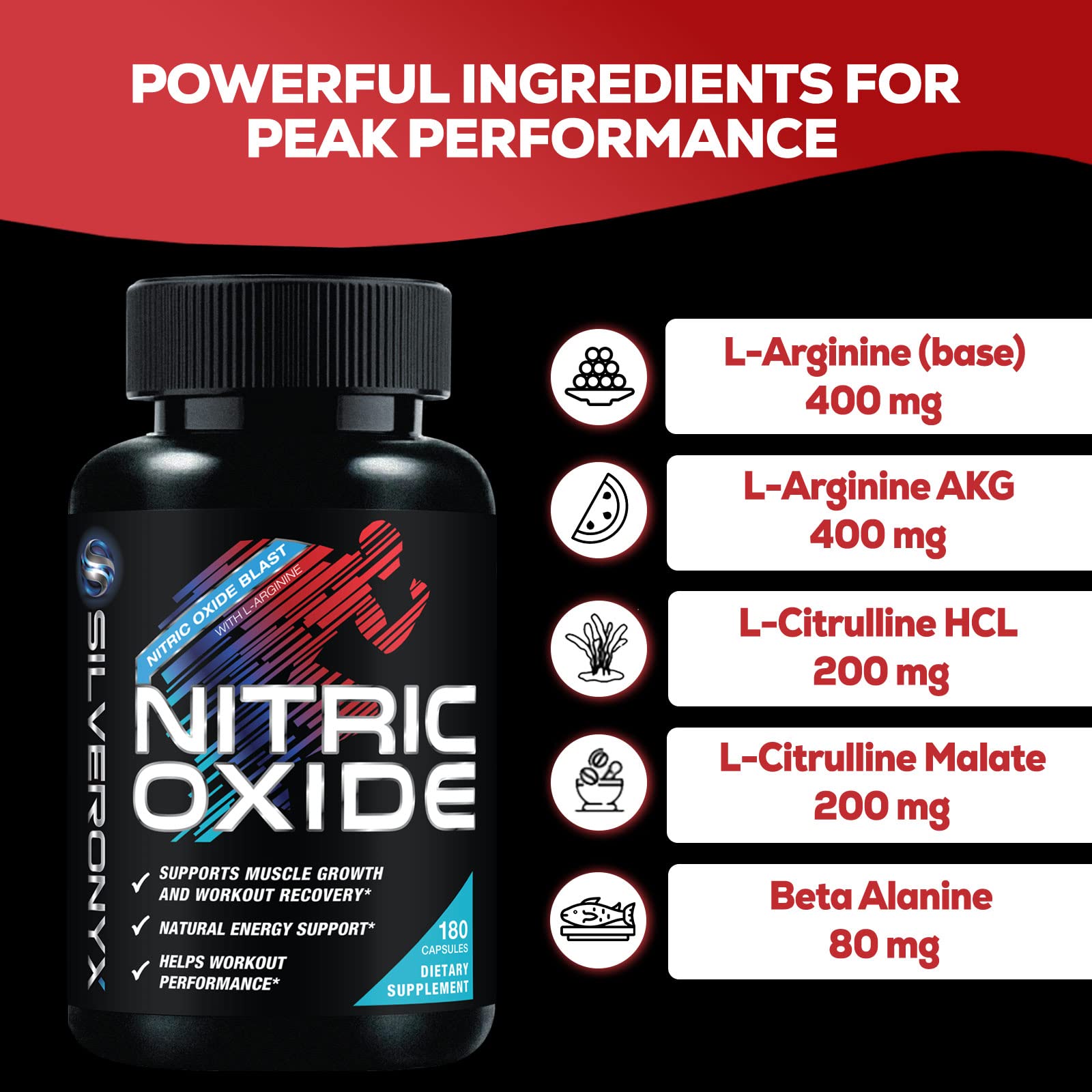 Extra Strength Nitric Oxide Supplement L Arginine 3X Strength - Citrulline Malate, AAKG SILVERONYXBuy Supplements Australia