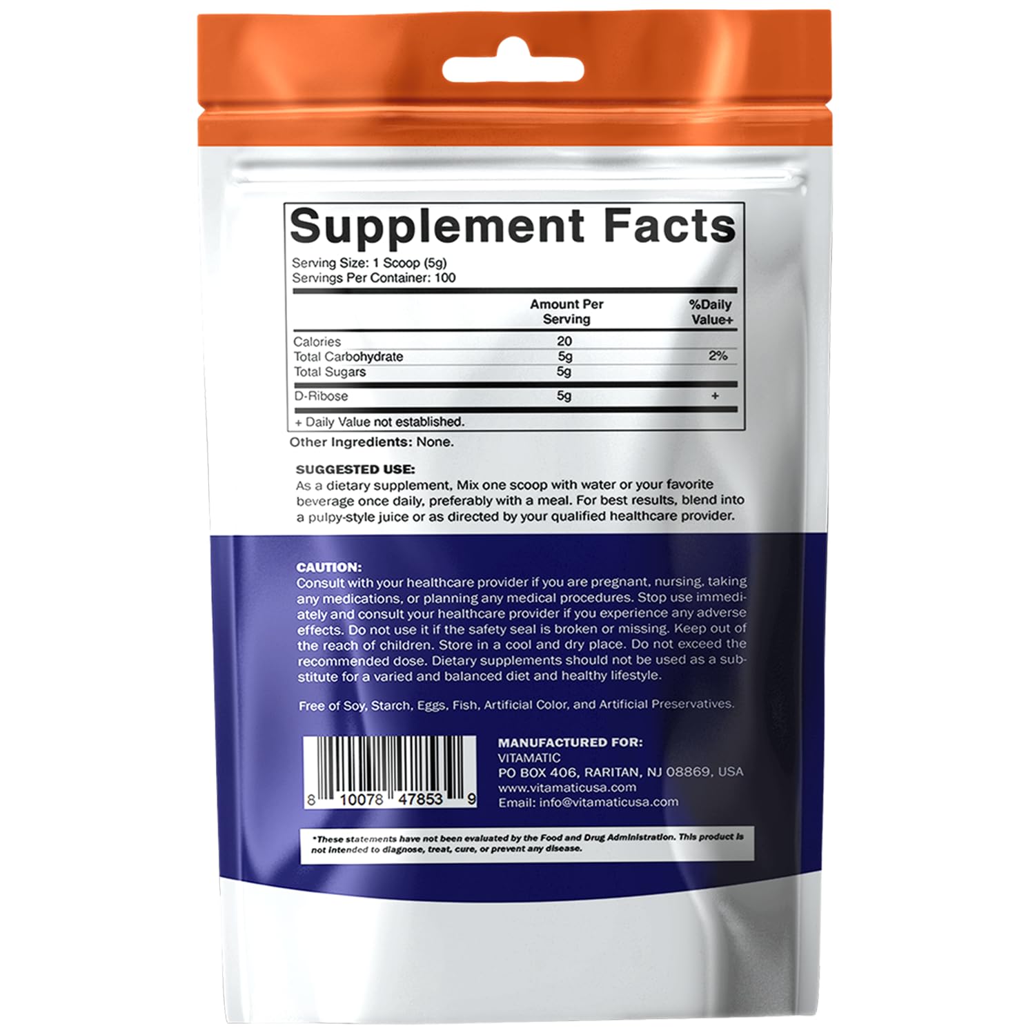 Vitamatic D-Ribose Powder 500g - 17.6 OZ (500 Gram) | Pure & Unflavored | Non-GMO | Easy-Mix Dietary Supplement VitamaticBuy Supplements Australia