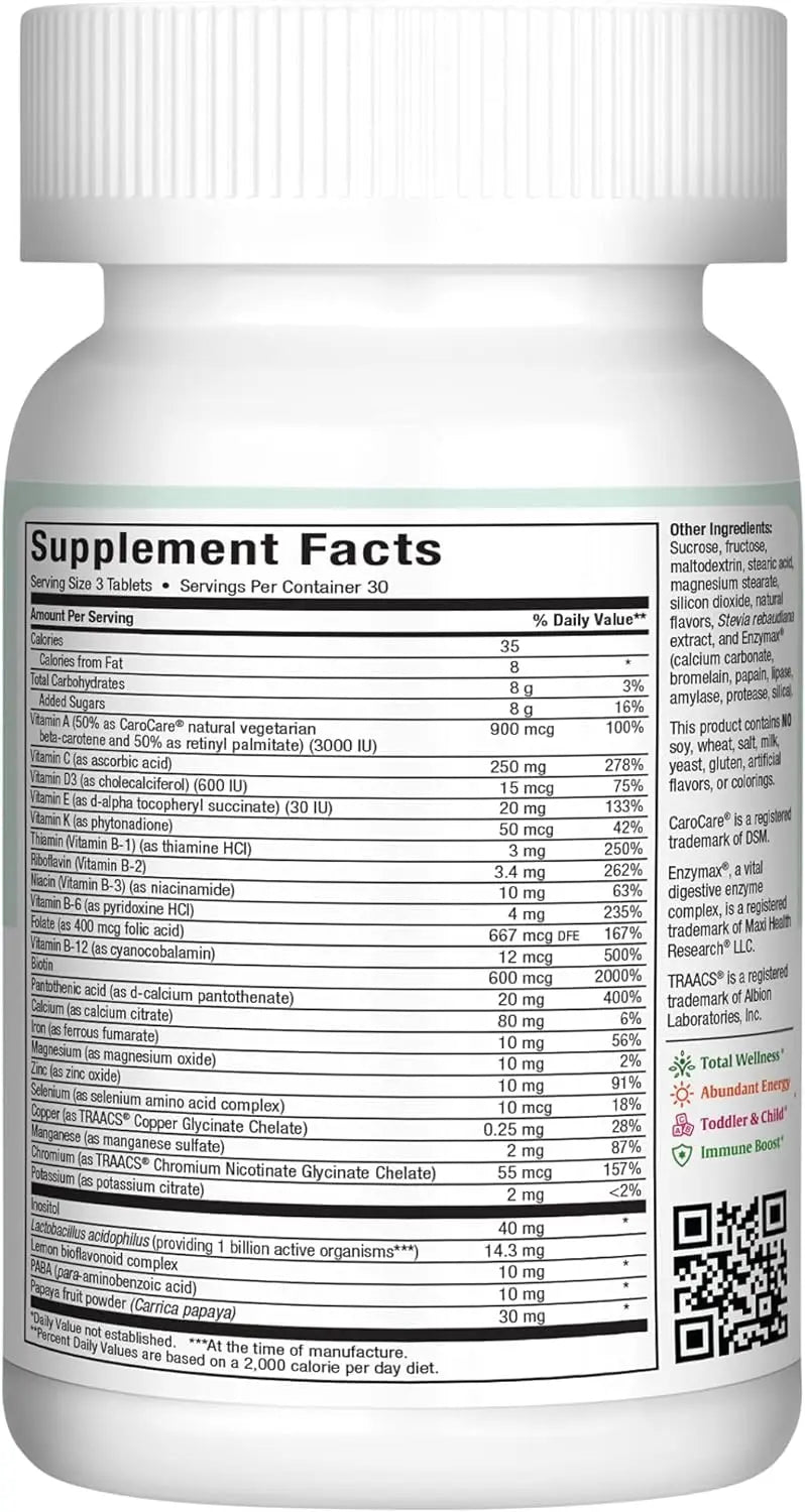 Maxi Health Chewable Multivitamin for Kids, Teens and Adults - Cherry Chewable Vitamins for Adults & Children Maxi Health