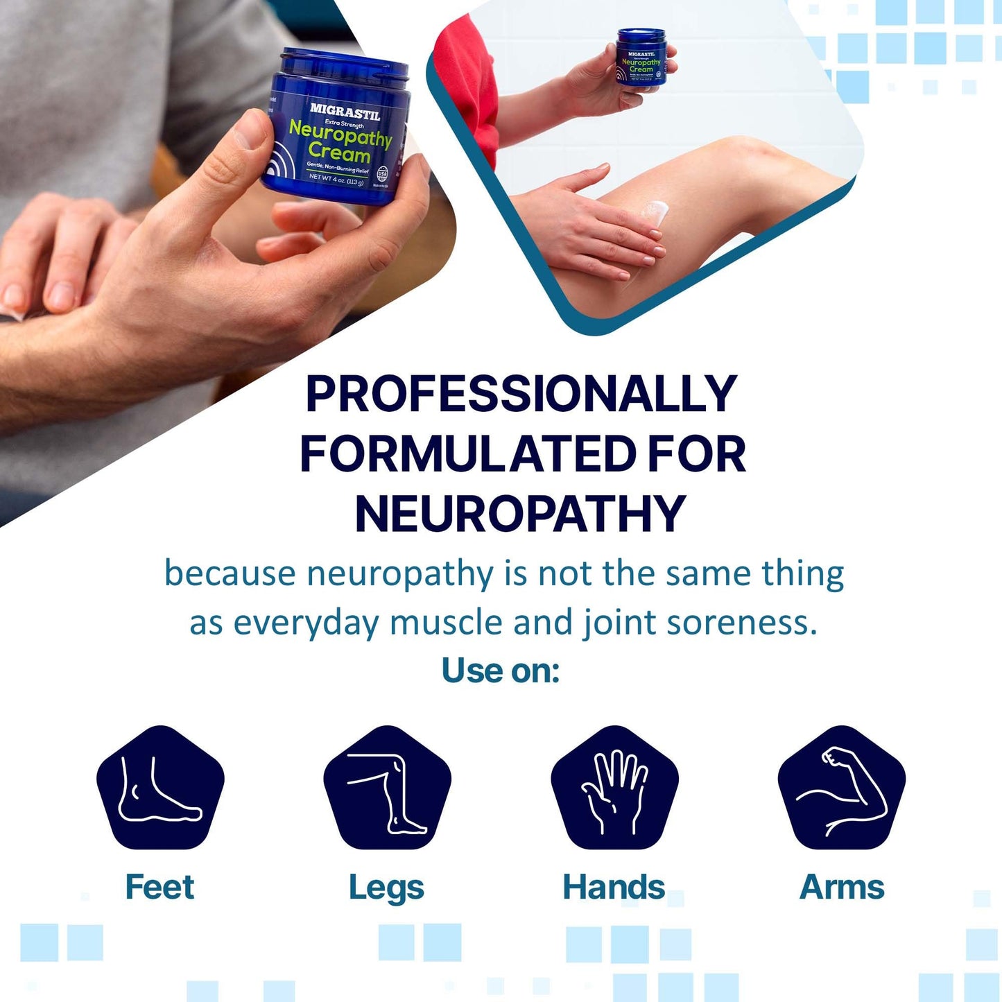 Basic Vigor Migrastil Neuropathy Relief Cream Extra Strength for Feet, Legs, and Hands. Made in The USA. Vegan and Cruelty-Free, Non-Greasy, Gentle, Non-Burning with Cooling Effect (4 oz.) Basic VigorBuy Supplements Australia