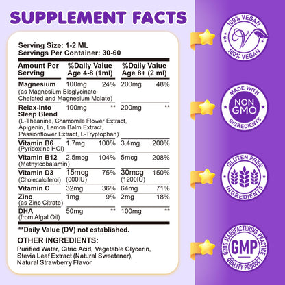 Magnesium Glycinate Liquid for Kids - Magnesium Bisglycinate Drops with L-Theanine, Chamomile & Vitamin B6, B12, C, D3 for Sleep, Relaxation, Immune Support, Calm & Focus - 2 Fl Oz, Strawberry Flavor CFILIHTCBuy Supplements Australia