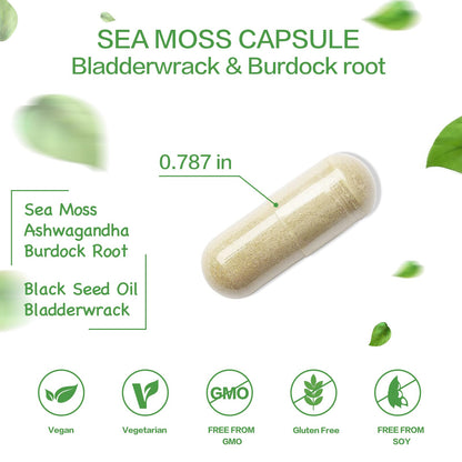 VPKIN Organic Sea Moss Capsules with Bladderwrack,Burdock Root and Black Pepper Extract-Irish SeaMoss Pills 2000mg-Promotes Immune System,Thyroid Support(120 Capsules) VPKINBuy Supplements Australia