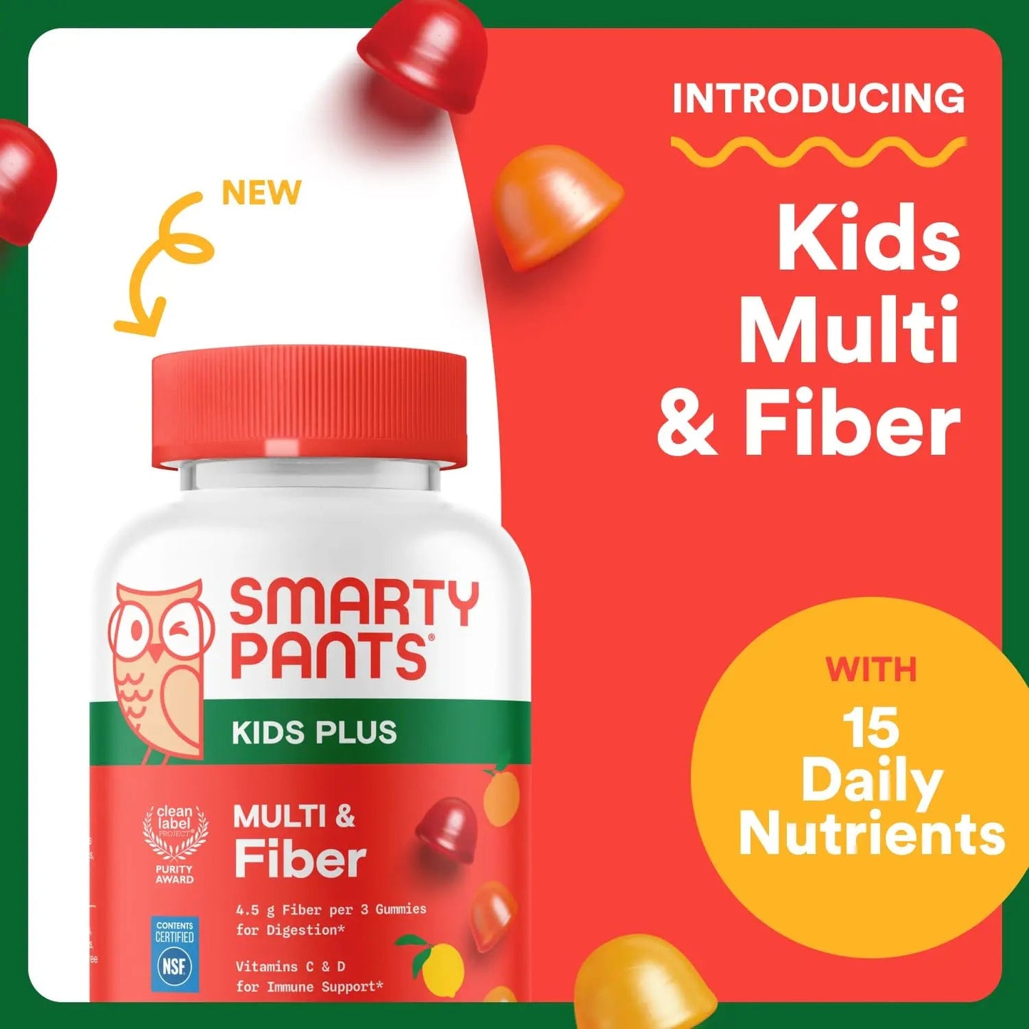 SmartyPants Kids Multivitamin & Fiber Gummies: Prebiotic Fiber to Support Kids Digestion with Vitamin D3, C, Vitamin B12, B6, A, Zinc SmartyPants