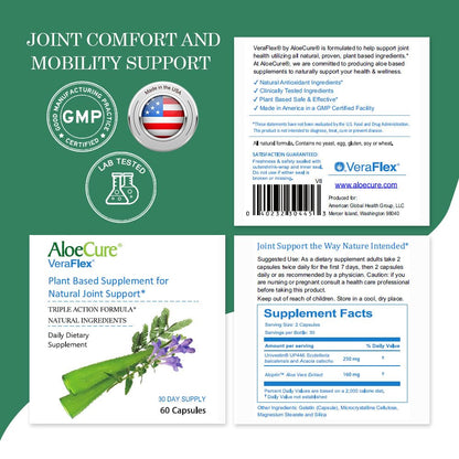 AloeCure VeraFlex Natural Joint Health, 60 Capsules, Clinically Tested Natural Plant-Based Formula to Support Comfort, Mobility and Flexibility - Featuring Organic Aloe Vera AloeCureBuy Supplements Australia
