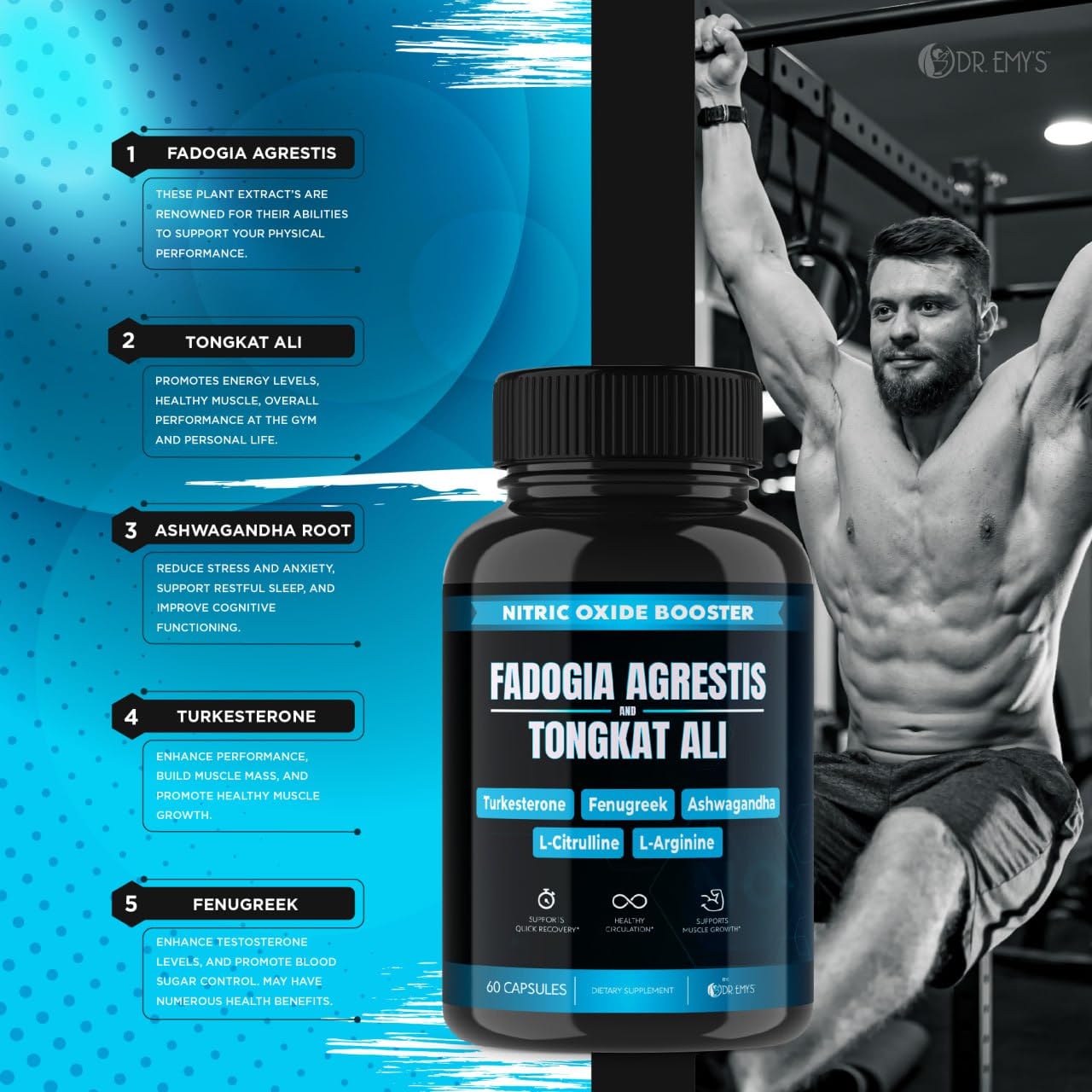 (2 Pack) Tongkat Ali Fadogia Agrestis Nitric Oxide Ashwagandha Supplement for Men Dr. Emy'sBuy Supplements Australia
