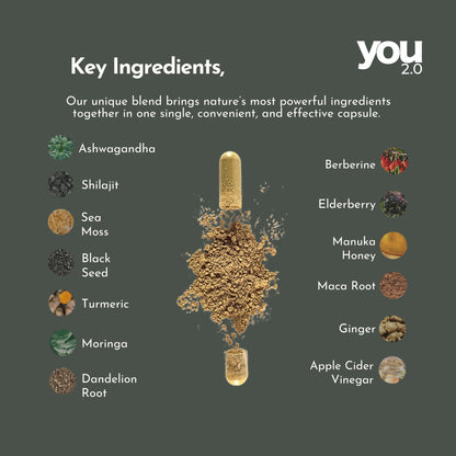 YOU 2.0 Powerhouse Superfood with Seamoss, Shilajit, Ashwagandha, Berberine, Maca, Black Seed Oil, Turmeric, Vitamin C, D, B12, K2 - Moringa, Apple Cider, Made in USA for Overall Health & Immunity YOU 2.0Buy Supplements Australia