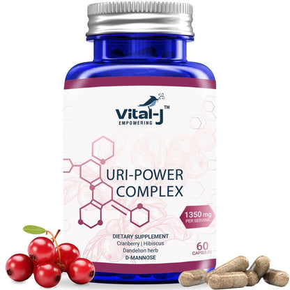 4-IN-1 URI POWER COMPLEX 1350mg - D Mannose, Cranberry, Hibiscus, and Dandelion Herb - Naturally Cleanse the Bladder and Urinary Tract 60 capsules – Specialized Approach for UTI Avoidance Vital-J EmpoweringBuy Supplements Australia