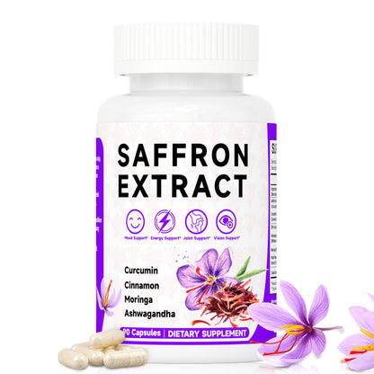 Happy Saffron Supplements, 100mg Saffron Extract, Saffron Blend with Turmeric & Ashwagandha, Supports Mood, Focus, and Energy Boost, 90 Capsules MossllyBuy Supplements Australia