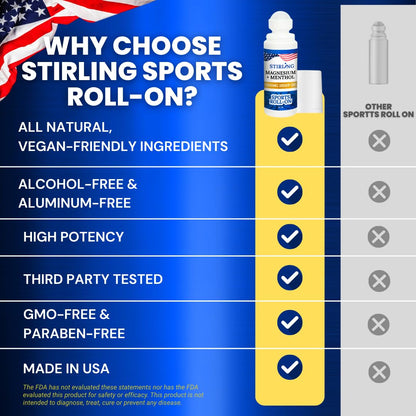 Stirling Menthol Roll On Lotion with Magnesium and 1500mg Pure Hemp - Non-GMO, THC-Free - Fast-Acting Relief for Sore Muscles and Joints, Reduces Swelling and Redness, Promotes Post-Workout Recovery STIRLINGBuy Supplements Australia