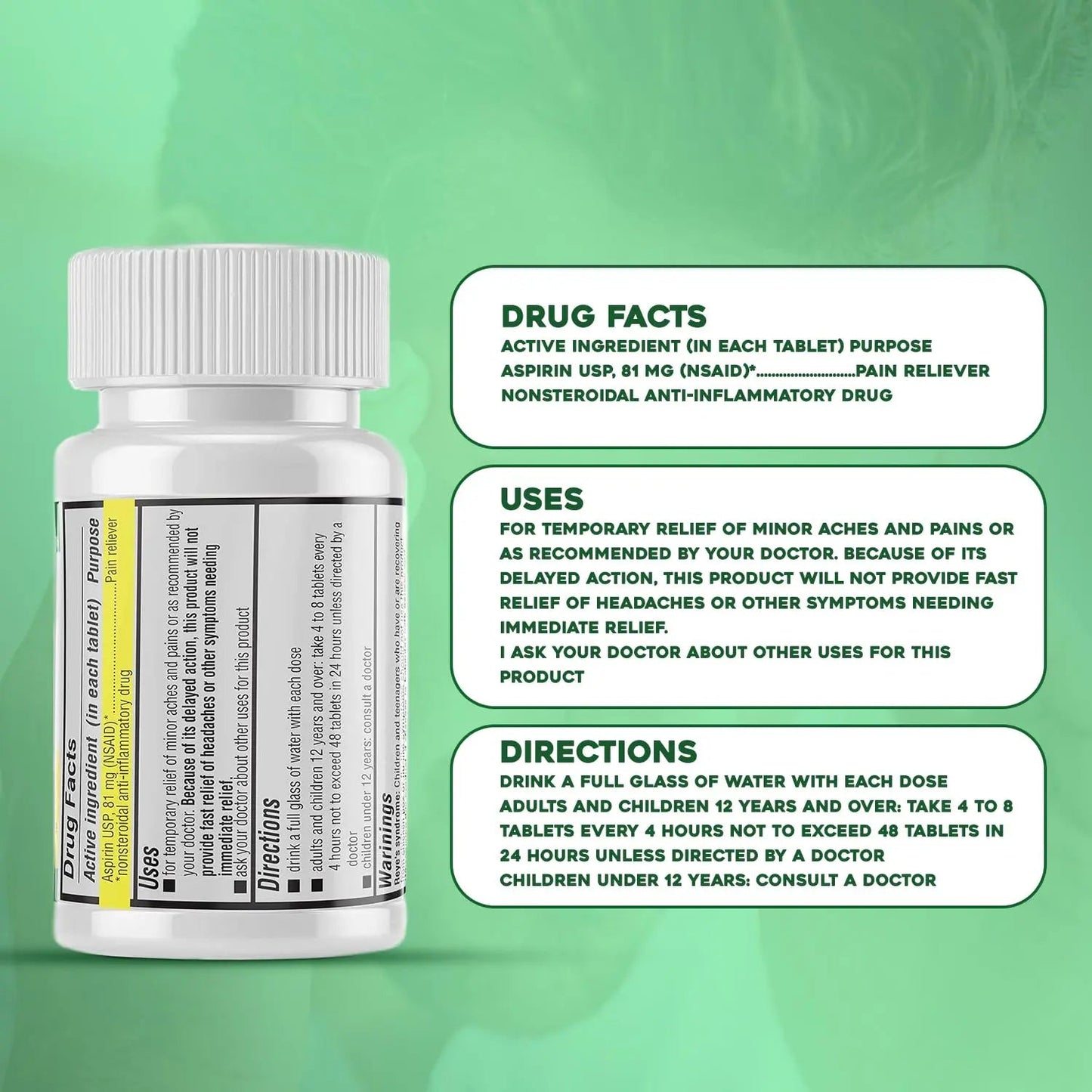 Safrel Generic Bayer Baby Aspirin 81 mg (500 Enteric Coated Tablets) | Adult Low Dose Strength Safe Pain Reliever (NSAID) for Minor Aches | Value Pack SafrelBuy Supplements Australia