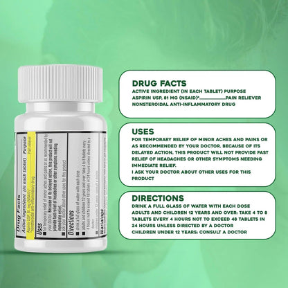 Safrel Generic Bayer Baby Aspirin 81 mg (500 Enteric Coated Tablets) | Adult Low Dose Strength Safe Pain Reliever (NSAID) for Minor Aches | Value Pack SafrelBuy Supplements Australia