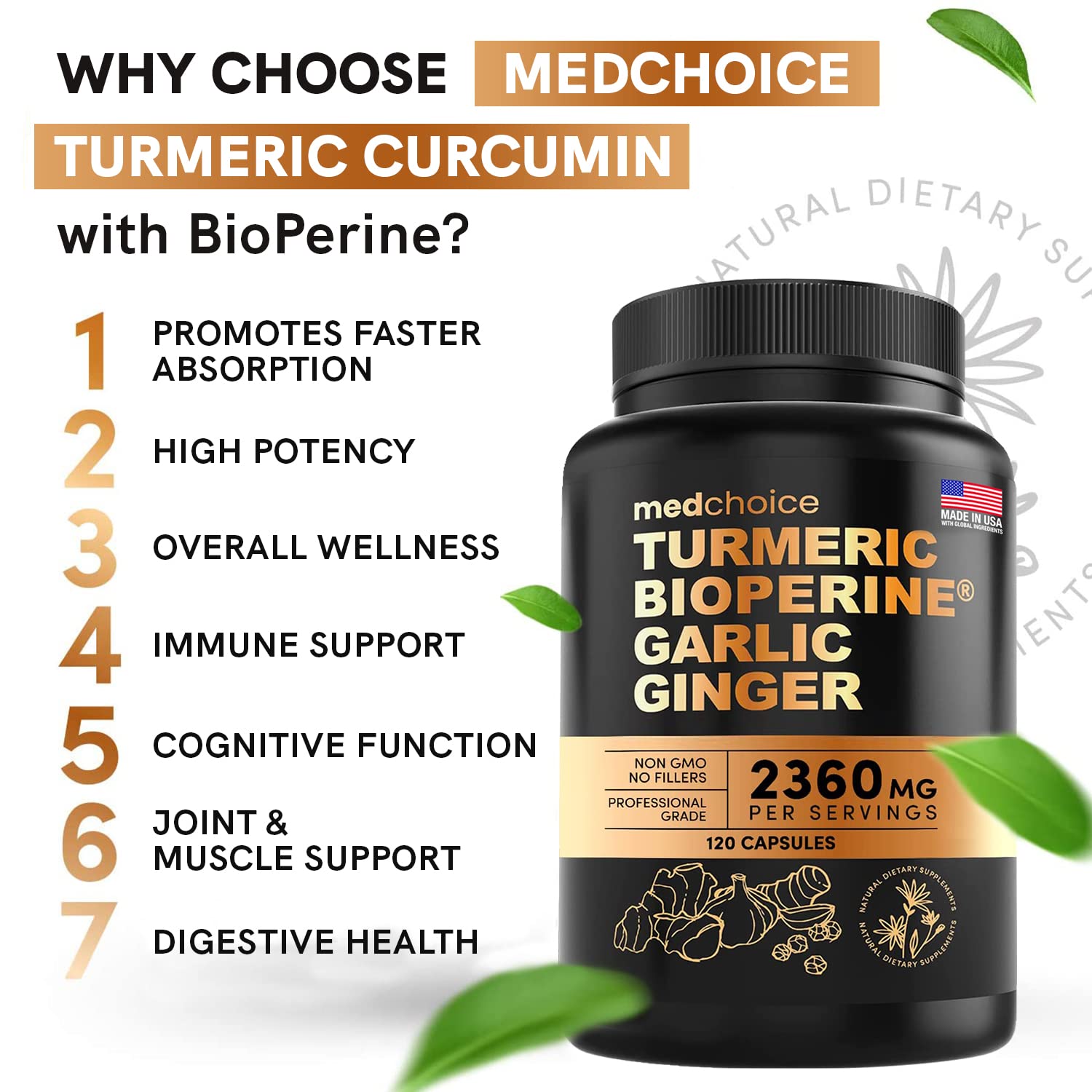 4-in-1 Turmeric and Garlic Supplements with Bioperine 2360 mg (360 ct) Turmeric Ginger MEDCHOICEBuy Supplements Australia