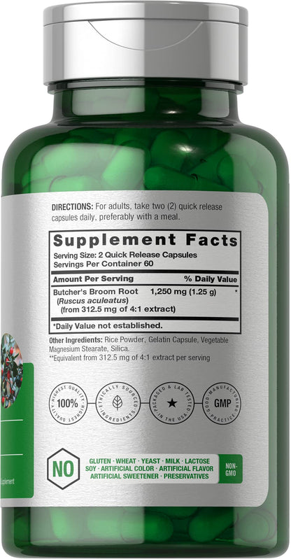 Butchers Broom Capsules 1250mg | 120 Count | Non-GMO, Gluten Free | Traditional Herb HorbäachBuy Supplements Australia