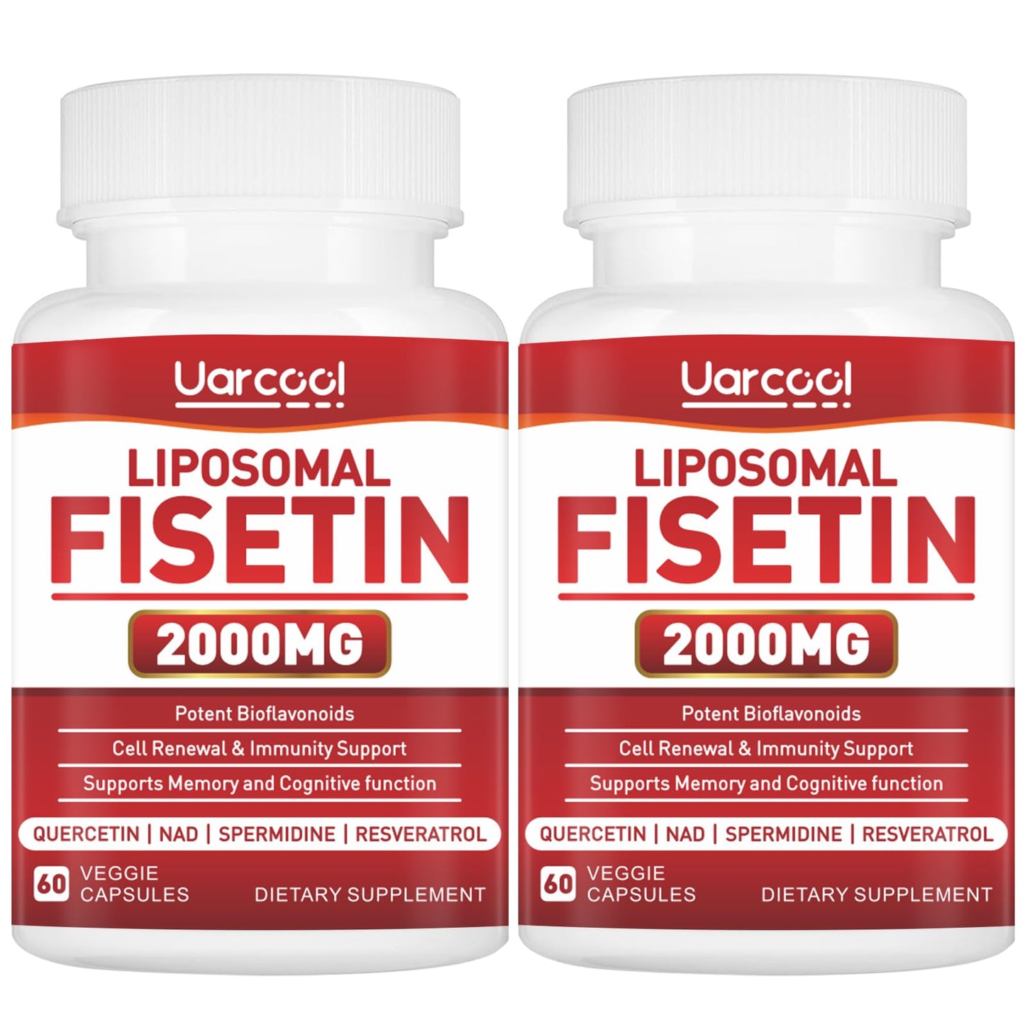 Uarcool Fisetin Supplement 2000mg for Healthy Aging and Longevity, Skin Health, Brain - Soy Free, Vegetarian - 60 Softgels(2 Bottles) UarcoolBuy Supplements Australia