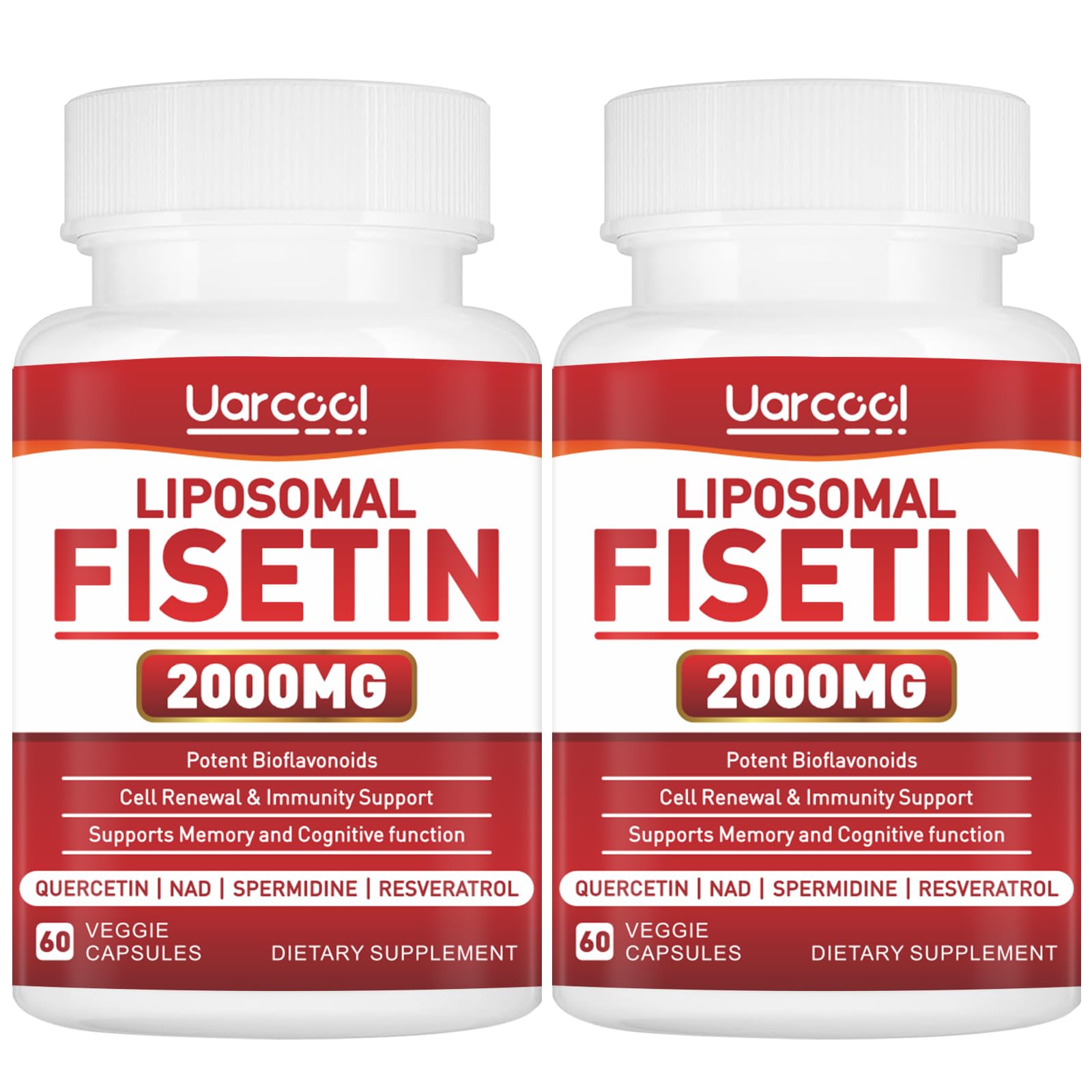Uarcool Fisetin Supplement 2000mg for Healthy Aging and Longevity, Skin Health, Brain - Soy Free, Vegetarian - 60 Softgels(2 Bottles) UarcoolBuy Supplements Australia