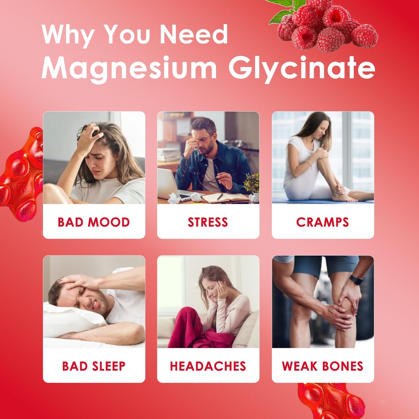 Magnesium Glycinate Gummies 500mg | Relaxation Calm Magnesium Gummies | Sugar-Free | Non-GMO | Gluten-Free