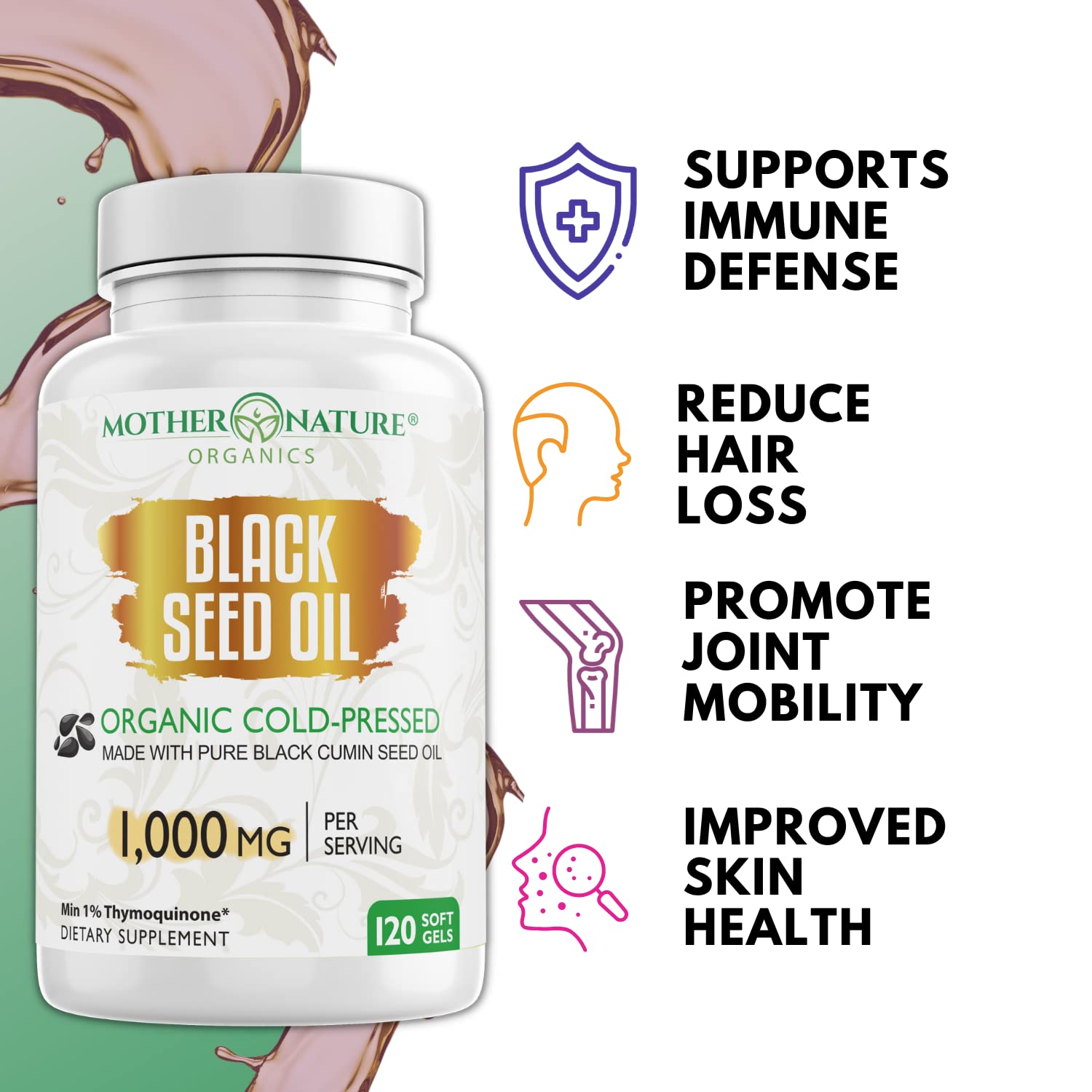 Black Seed Oil Capsules - 120 Count (Organic, Non-GMO Liquid) Premium Cold Pressed Mother Nature Organics Superfoods For Organic LivingBuy Supplements Australia