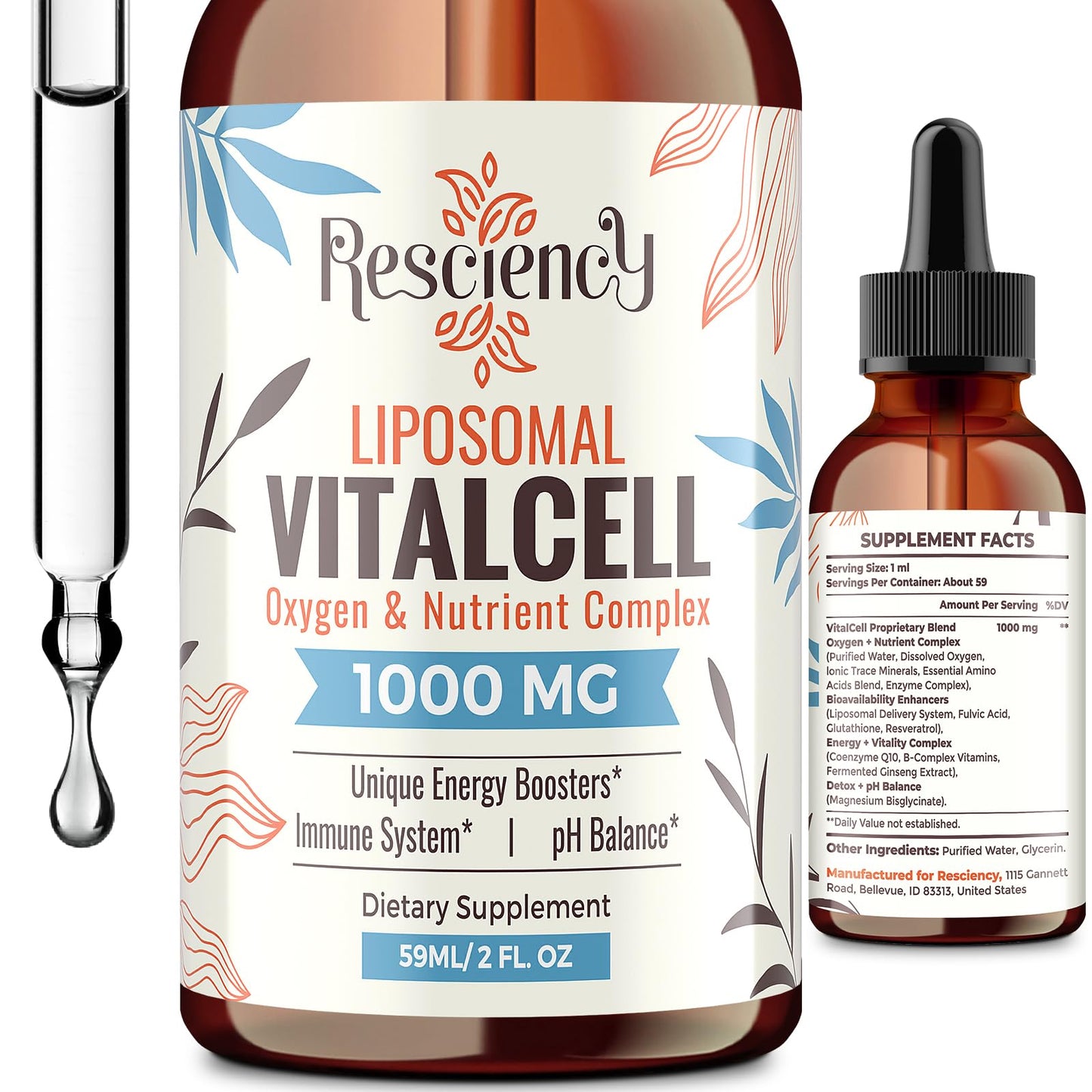 13-in-1 Liquid Oxygen Boost & Nutrient Supplement, Liposomal Optimized-Delivery Blend with Trace Minerals, Amino Acids, CoQ10, B Vitamins & Fulvic Acid, Daily Wellness Liquid Oxygen Drops, 2 fl oz ResciencyBuy Supplements Australia