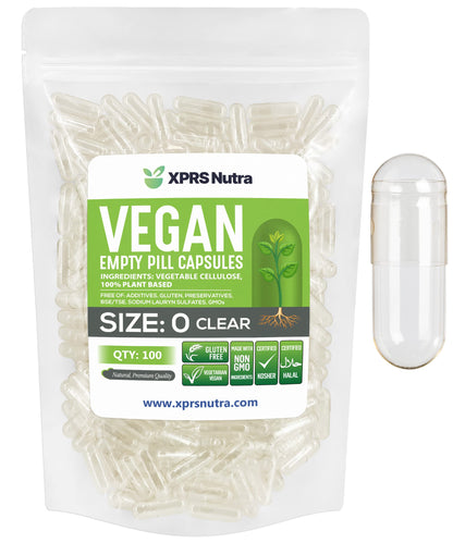 XPRS Nutra Size 0 Empty Capsules - 100 Clear Count Empty Vegan Capsules - Vegetarian Pill - DIY Vegetable Capsule Filling -Veggie Pills for Do-It-Yourself Supplements XPRS NutraBuy Supplements Australia