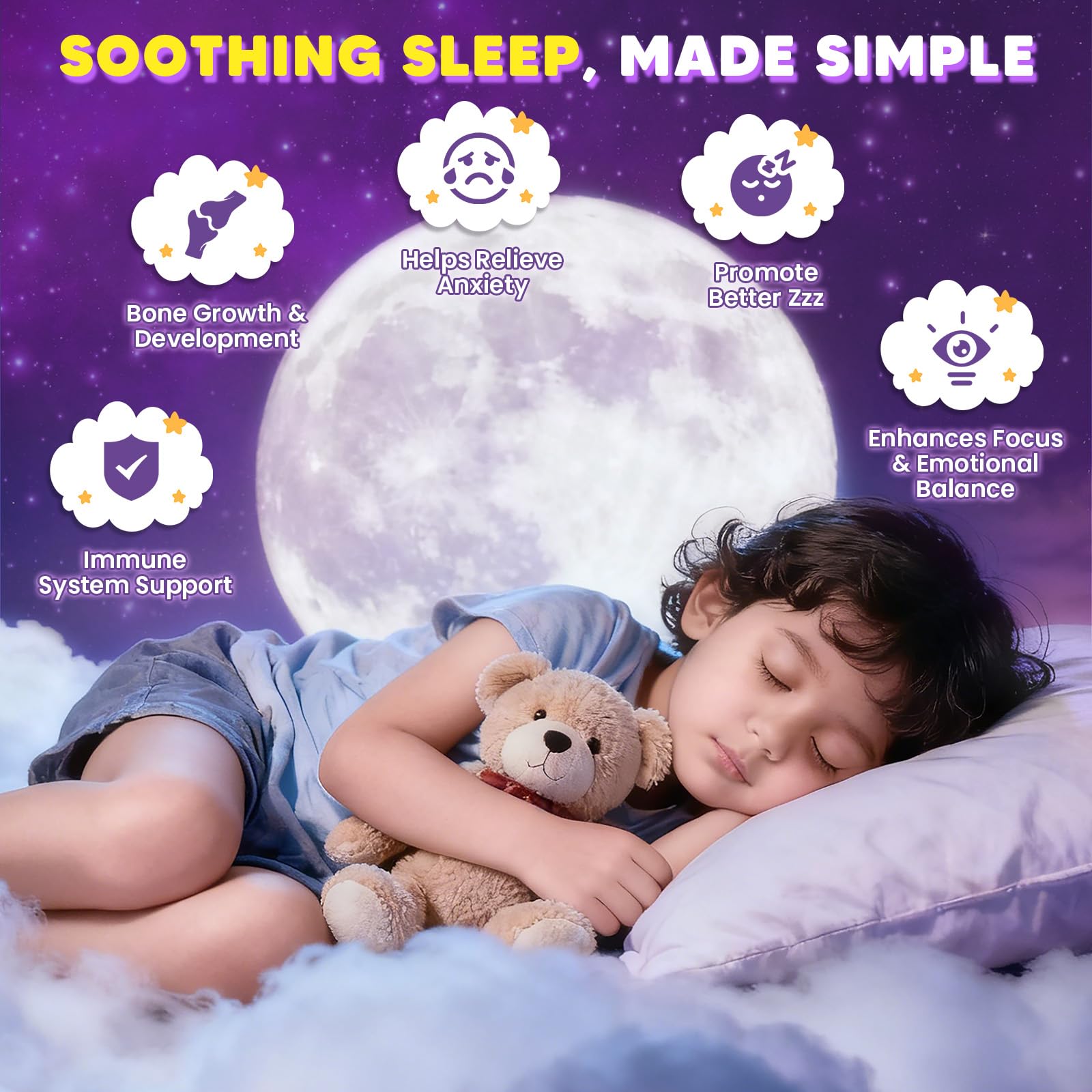 Magnesium Glycinate Gummies 400/200mg for Kids & Adults, NO Melatonin Sleep Aid Magnesium Supplement Gummies with Chamomile, Lavender, L-Theanine & GABA, B6, D3 & K2 for Bone, Relax, Immune Support GORNVBBuy Supplements Australia