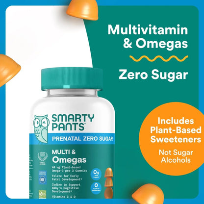 SmartyPants Zero Sugar Prenatal Multivitamin Gummies: Choline, Methylfolate, Omega 3 (ALA), Vitamin D3, C, Vitamin B12, B6, A, K, Zinc, Biotin SmartyPants