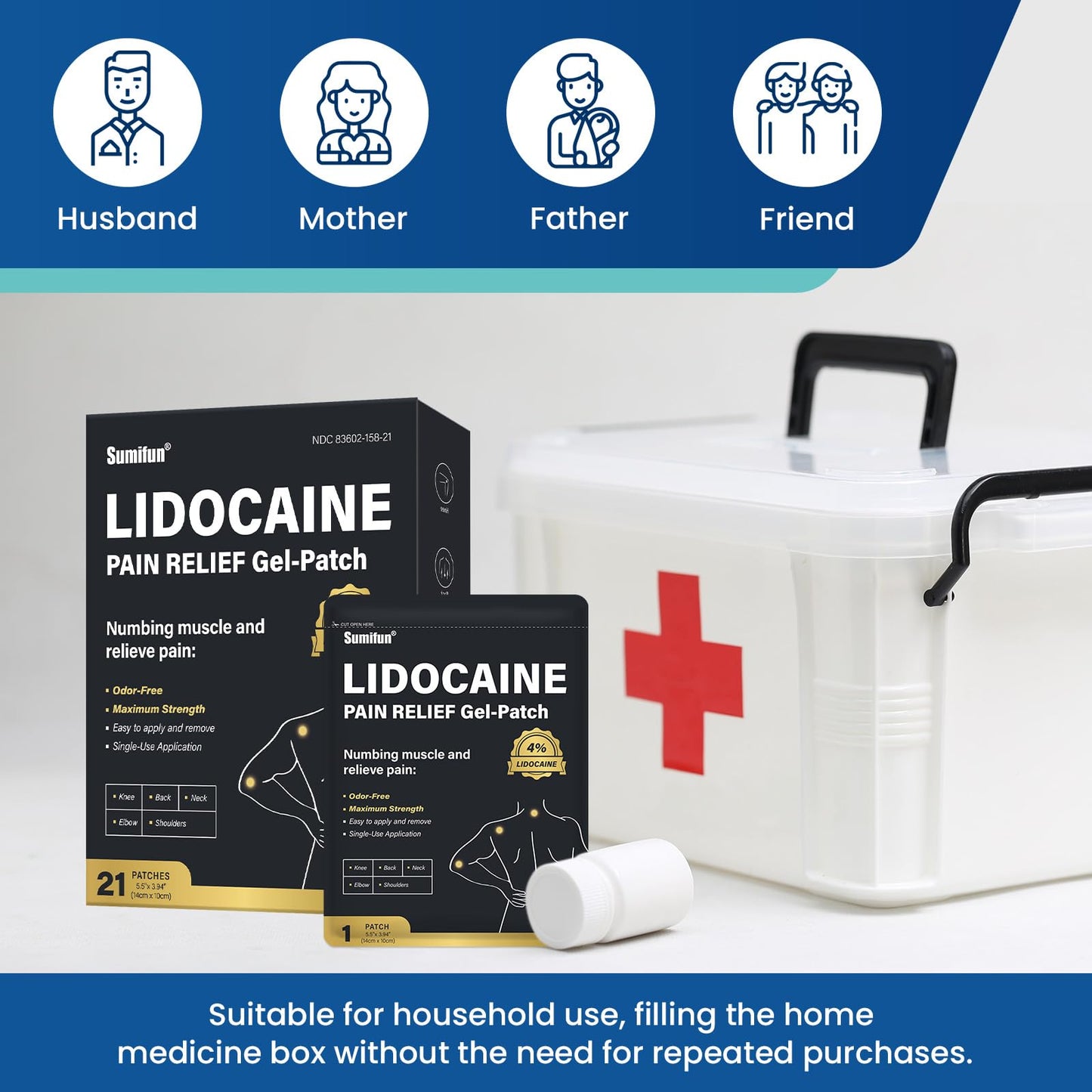 Sumifun 4% Lidocaine Patches,Maximum Strength Pain Relieving Patch Back, Shoulder, Joints, Knee Pain Relief and Muscle Soreness - 8 Hour Pain Relief (21 Count(Pack of 1)) SumifunBuy Supplements Australia