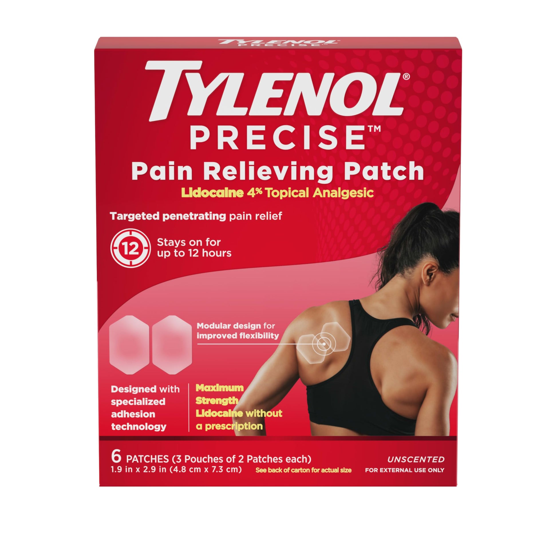 Tylenol Precise Pain Relieving Patches, Topical Analgesic Patches + Maximum OTC Strength Lidocaine Penetrates, Targeted Relief Ideal for Shoulder, Back & Knee Pain, Unscented, 3 x 2 ct TylenolBuy Supplements Australia