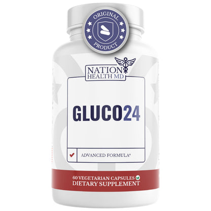 NATION HEALTH MD Gluco24 Advanced Formula - Dietary Supplement with Ceylon Cinnamon Bark Extract, Berberine HCI, Magnesium & Zinc - 60 Capsules NATION HEALTH MDBuy Supplements Australia