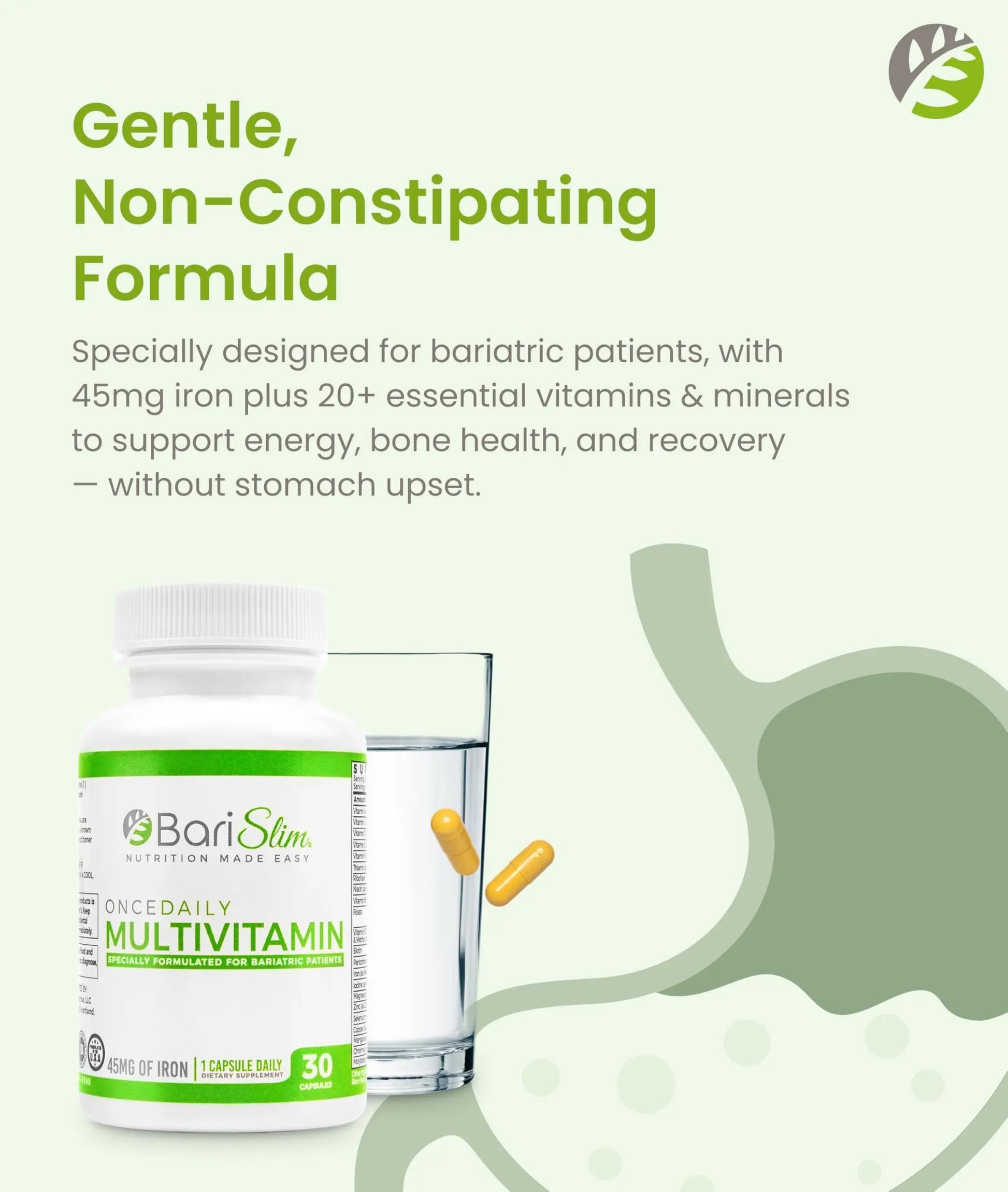BariSlim Once Daily Bariatric Multivitamin Capsule - 45mg of Iron - Bariatric Vitamin & Supplement for Post Bariatric Surgery Including Gastric Bypass & Gastric Sleeve | 90 Day Supply BariSlimBuy Supplements Australia