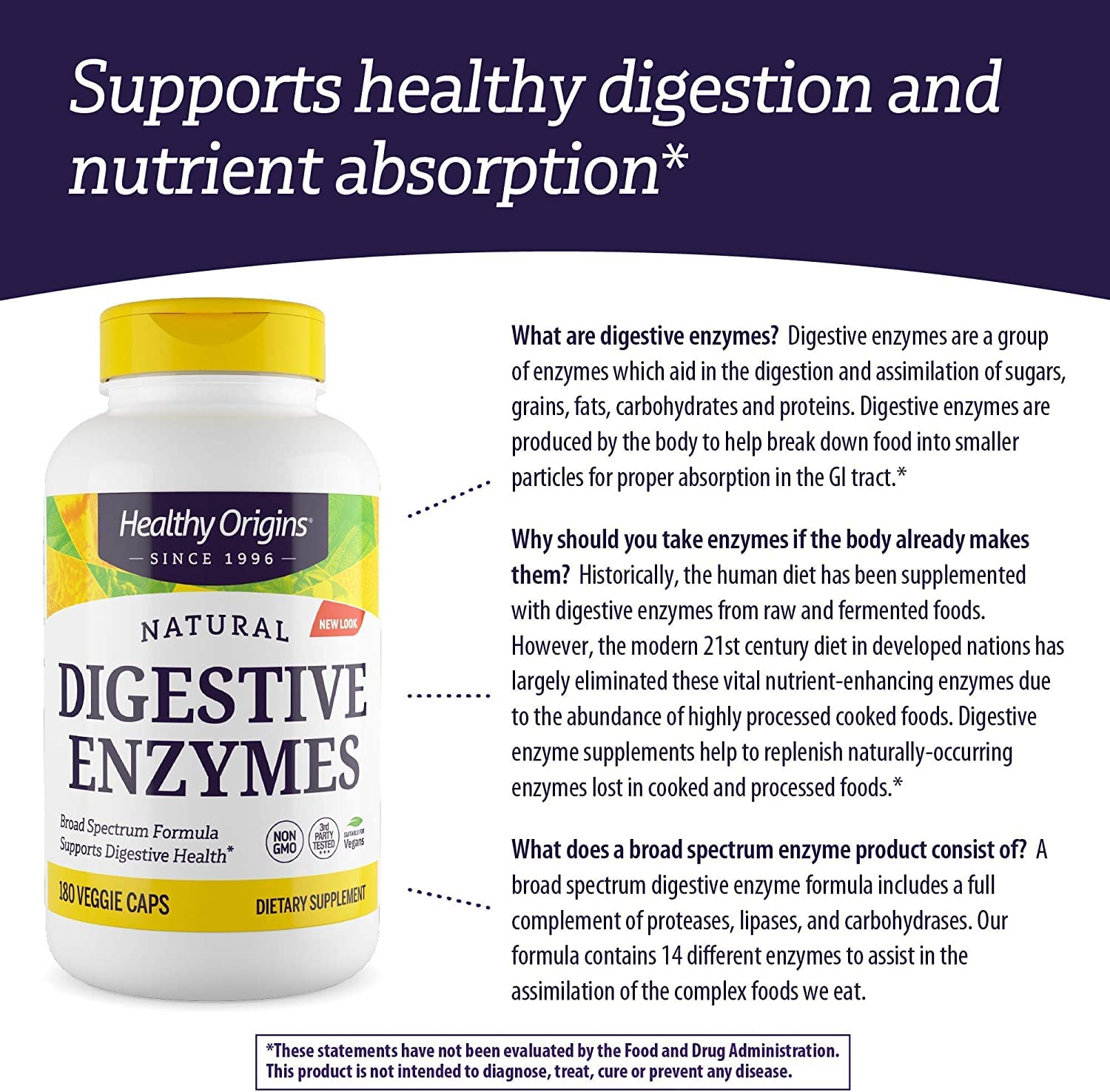 Healthy Origins Digestive Enzymes (NEC) Broad Spectrum - with Protease Healthy OriginsBuy Supplements Australia