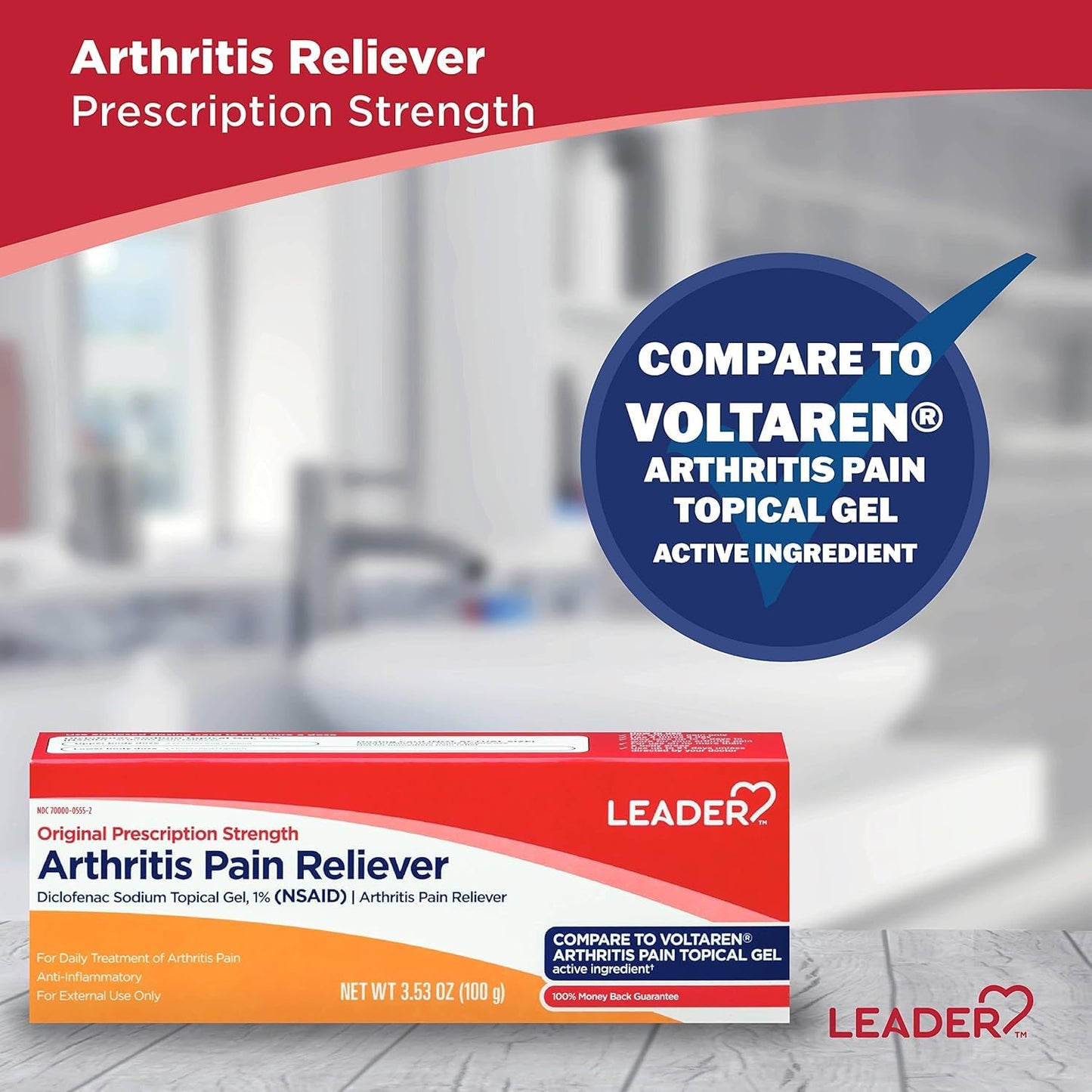 Leader Arthritis Pain Relief Gel, Original Prescription Strength, Diclofenac Sodium Topical Gel 1%, for Adults, Both Men & Women, and Children 12+, Compare to Voltaren, 3.53 Oz LeaderBuy Supplements Australia