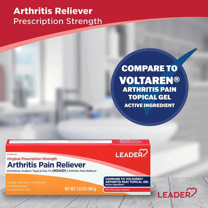 Leader Arthritis Pain Relief Gel, Original Prescription Strength, Diclofenac Sodium Topical Gel 1%, for Adults, Both Men & Women, and Children 12+, Compare to Voltaren, 3.53 Oz LeaderBuy Supplements Australia