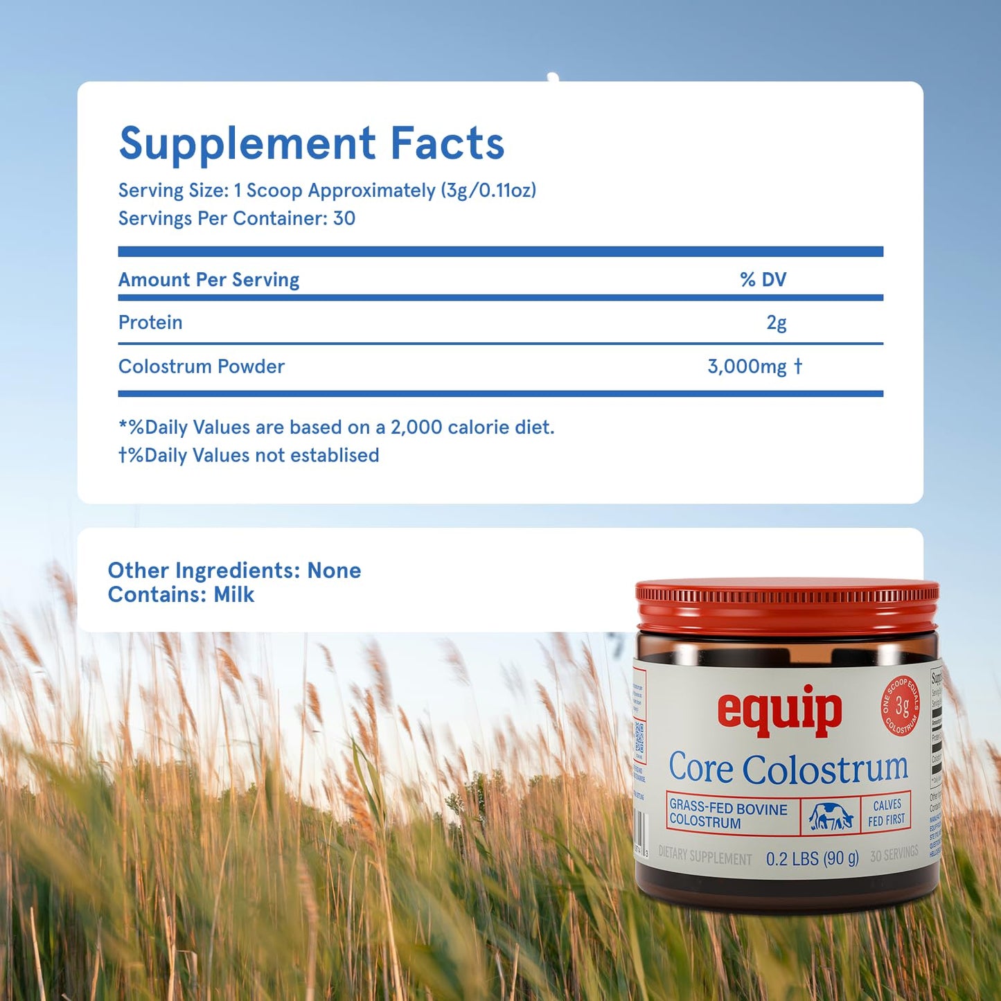 Equip Foods Core Bovine Colostrum Powder - 3,000mg Grass Fed Colostrum Supplement - Gut Health, Immunity, Recovery Lactoferrin Supplements - Keto Friendly Bovine Colostrum, 30 Servings, Unflavored EquipBuy Supplements Australia
