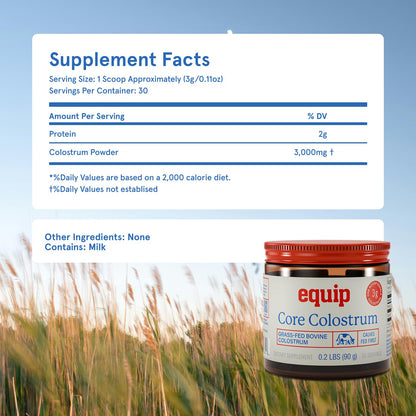 Equip Foods Core Bovine Colostrum Powder - 3,000mg Grass Fed Colostrum Supplement - Gut Health, Immunity, Recovery Lactoferrin Supplements - Keto Friendly Bovine Colostrum, 30 Servings, Unflavored EquipBuy Supplements Australia