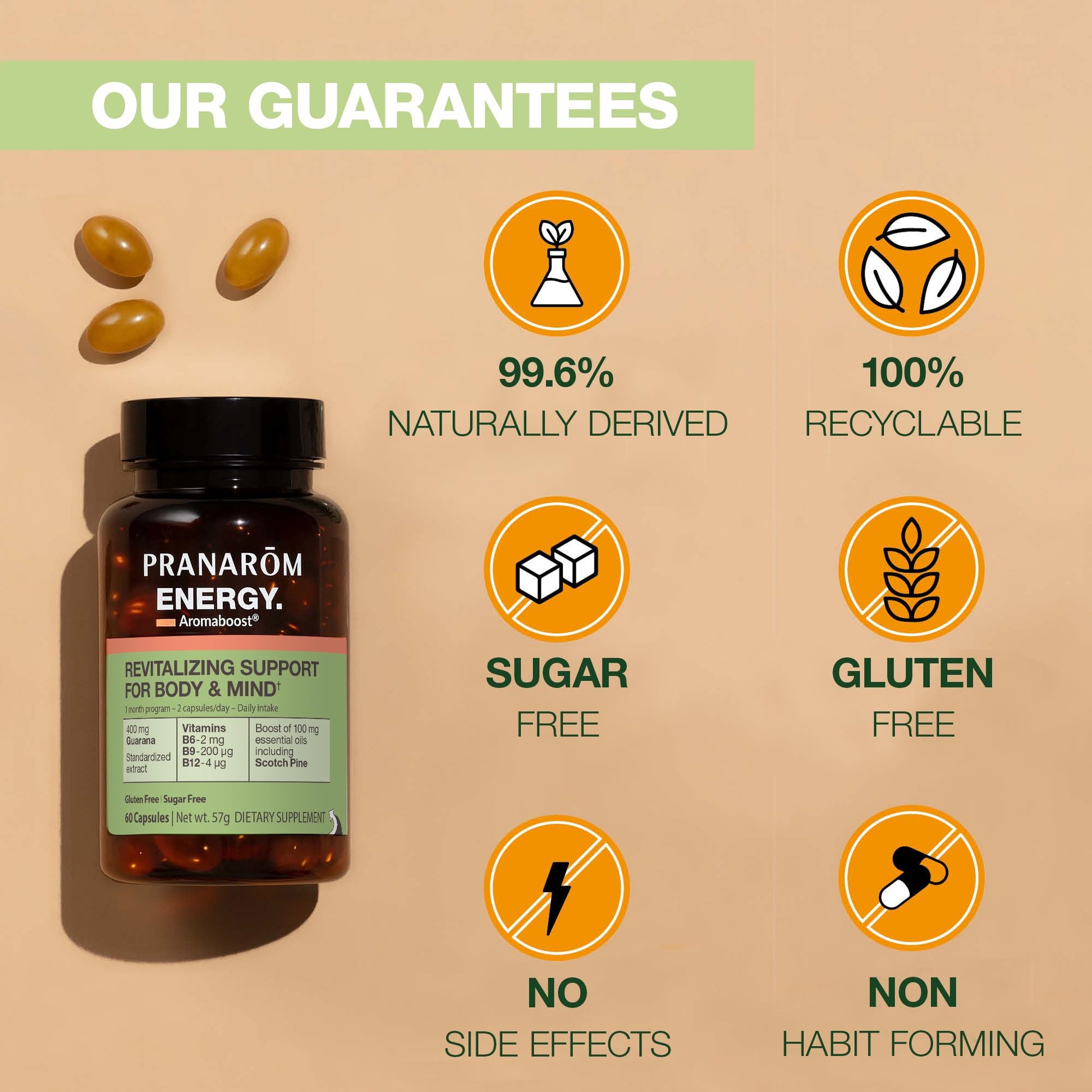 Pranarom - Aromaboost Energy Herbal Supplement - for Physical and Mental Fatigue - Guarana - Vitamins B6 B9 B12 - Pure Scots Pine Essential Oil - 60 Count PranaromBuy Supplements Australia