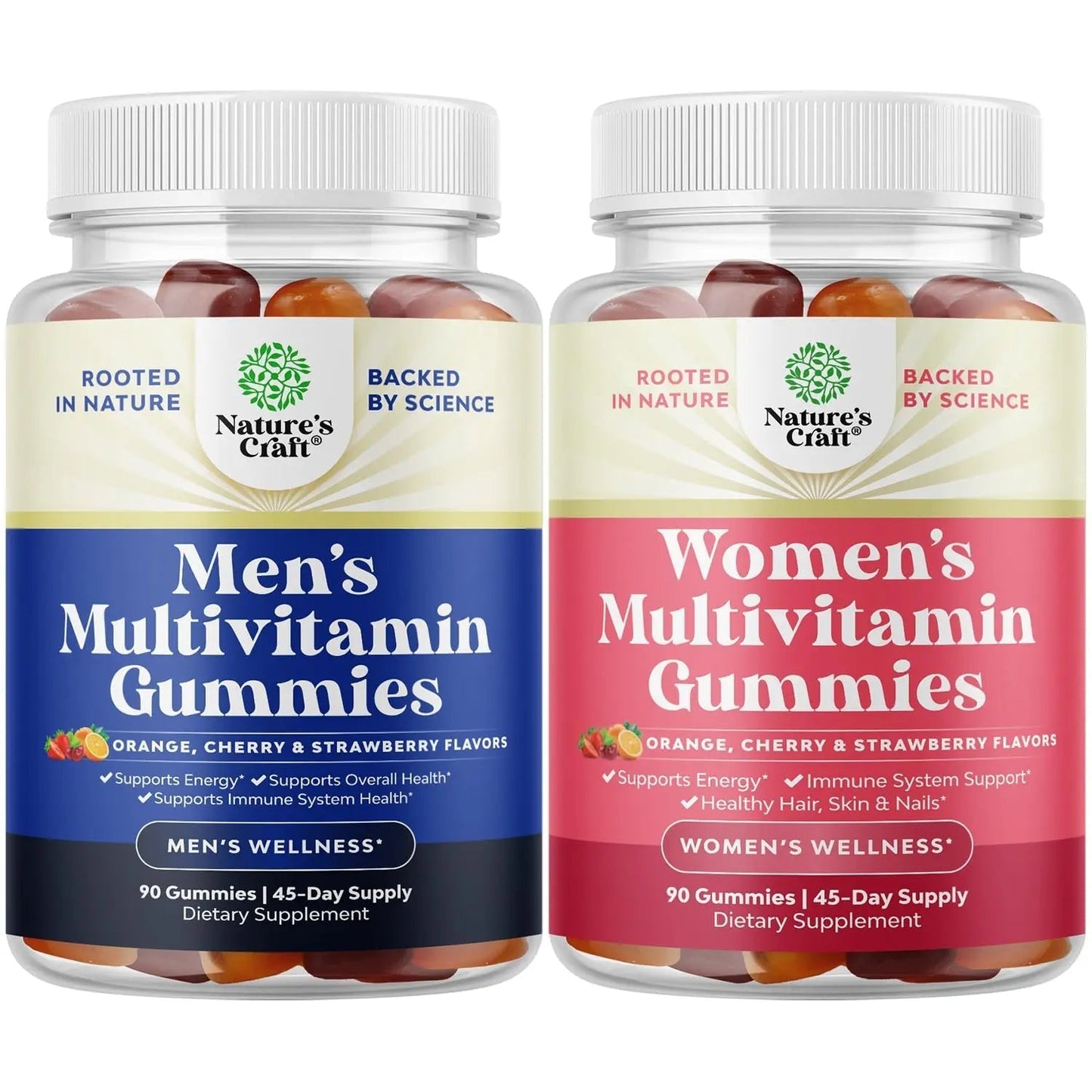 Bundle of Daily Mens Multivitamins Gummies with Zinc and Biotin for Energy and Immunity and Daily Multivitamin for Women Gummies - Gummy Vitamins for Health and Wellness Natures CraftBuy Supplements Australia