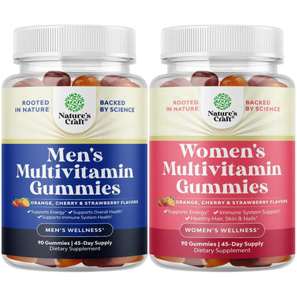 Bundle of Daily Mens Multivitamins Gummies with Zinc and Biotin for Energy and Immunity and Daily Multivitamin for Women Gummies - Gummy Vitamins for Health and Wellness Natures CraftBuy Supplements Australia
