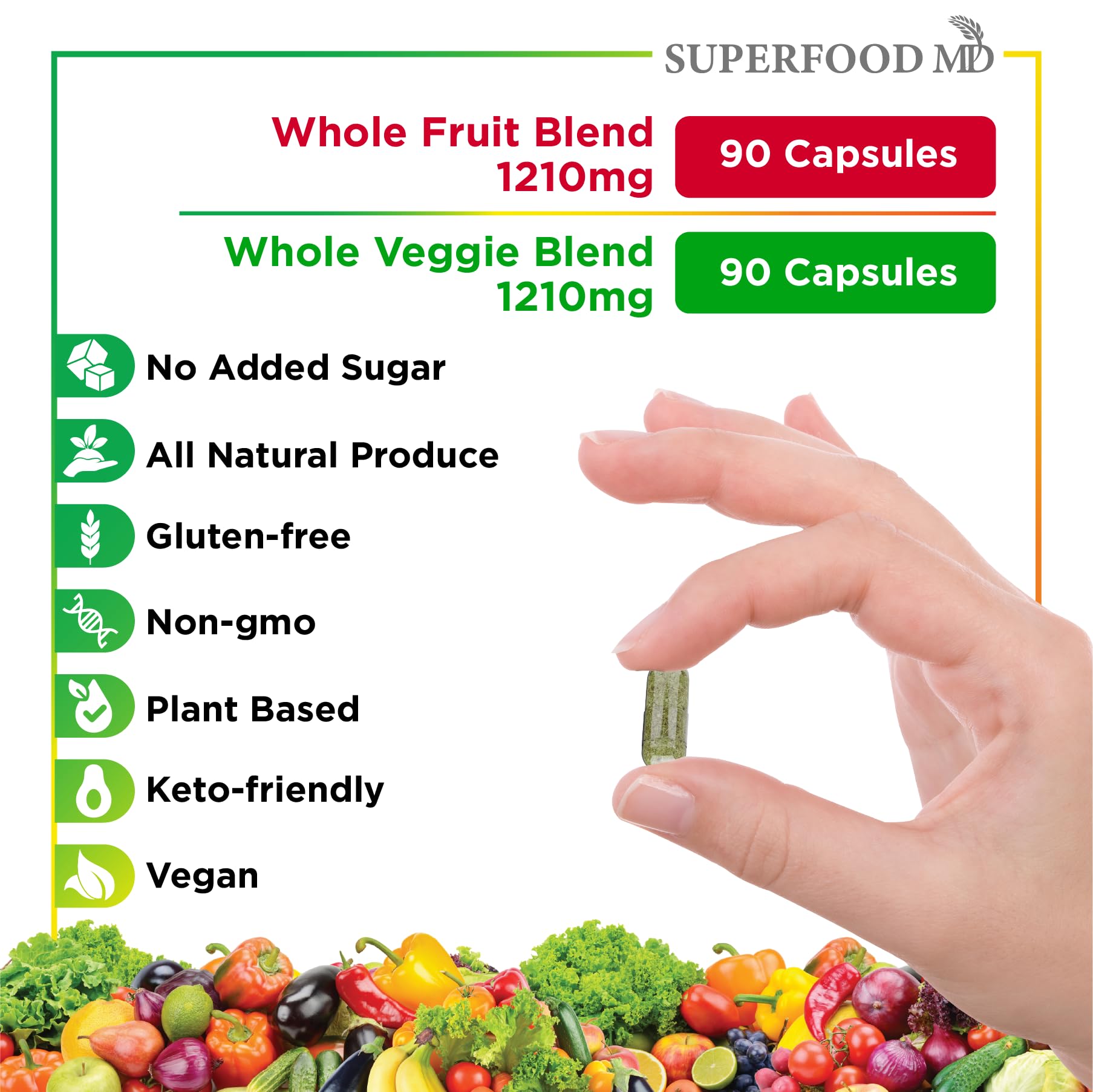 Superfood MD Fruits & Veggies Supplement - Whole Food Natural Superfoods - with Beta Carotene - Soy Free- 90 Count (Pack of 2) Superfood MDBuy Supplements Australia