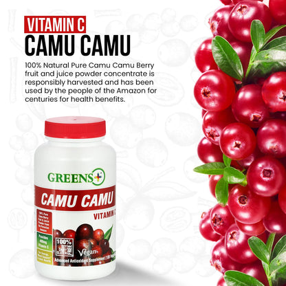 Greens+ Organic Reds Superfood Powder Camu Camu Dietary 400mg Vitamin C SuperFruit Supplement 120 Capsules, 100% Natural, Vitamins & Minerals, Vegan, Soy/Dairy/Gluten Free Greens+Buy Supplements Australia