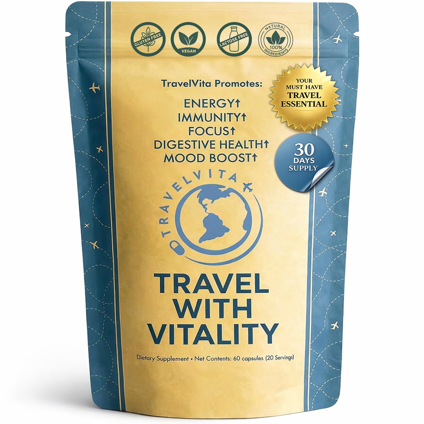 Natural Travel Pills - Traveling Supplement for Jet Lag Relief, Digestion, Immunity, Energy, Sleep, Circulation - Vacation and Long Flight Essentials for Men and Women - 30 Day Supply TravelVitaBuy Supplements Australia
